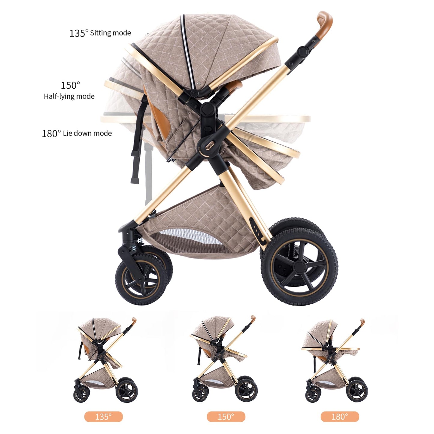 Shineey 3-in-1 Kinderwagen, Buggy, faltbarer Kinderwagen-Satz, Kombi-Kinderwagen 3-in-1 mit großer, komfortabler Babywanne, Gestell aus Aluminiumlegierung 