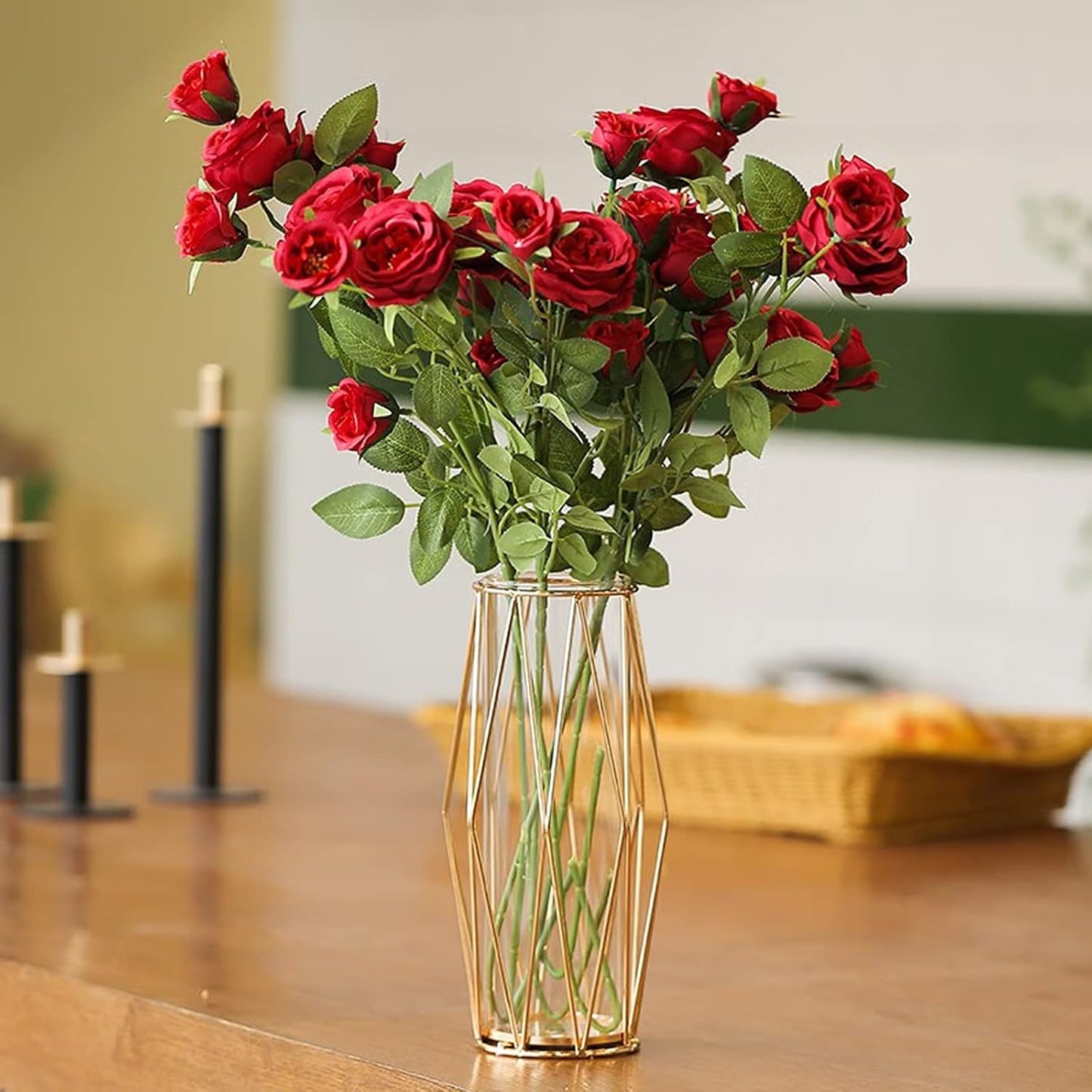 Vases dorés décoratifs pour l'herbe de la pampa, vase scandinave haut de sol avec cadre en métal pour centre de table de mariage ou bureau, 28 cm de hauteur 