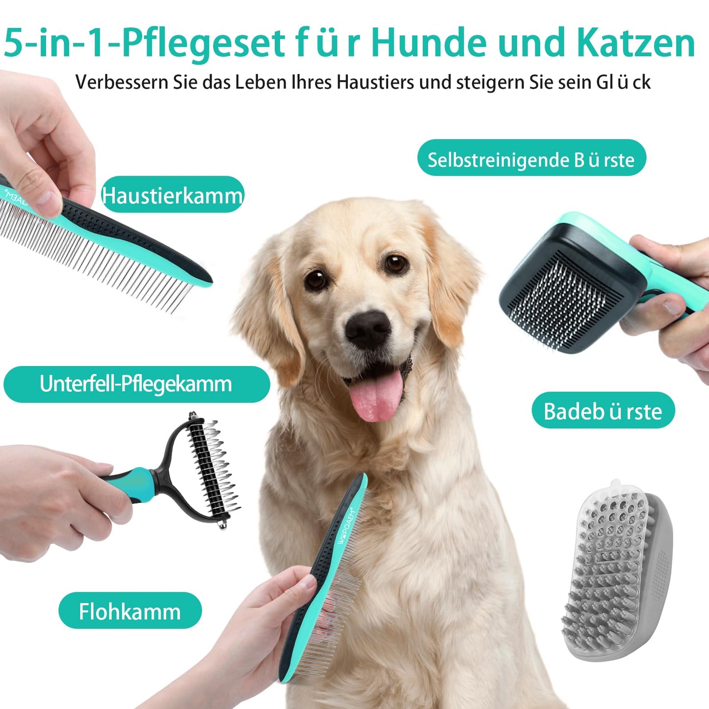 Hundebürste für Hunde und Katzen, selbstreinigend, Katzenbürste für Unterwäsche und Fell 