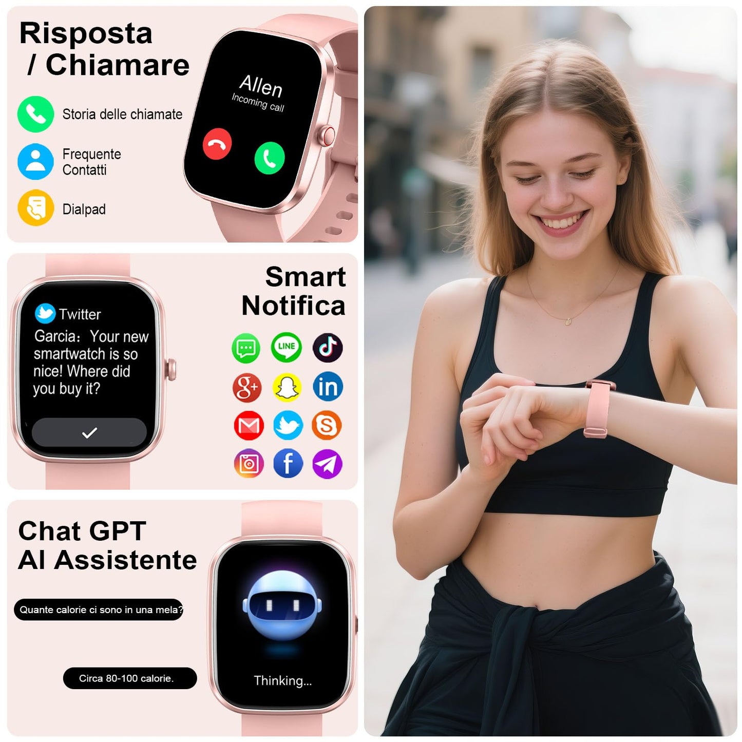 AI Smartwatch Herren Damen, 1.91" Fitnessuhr Integrierte ChatGPT-AI und Telefonfunktion,Wasserdicht 