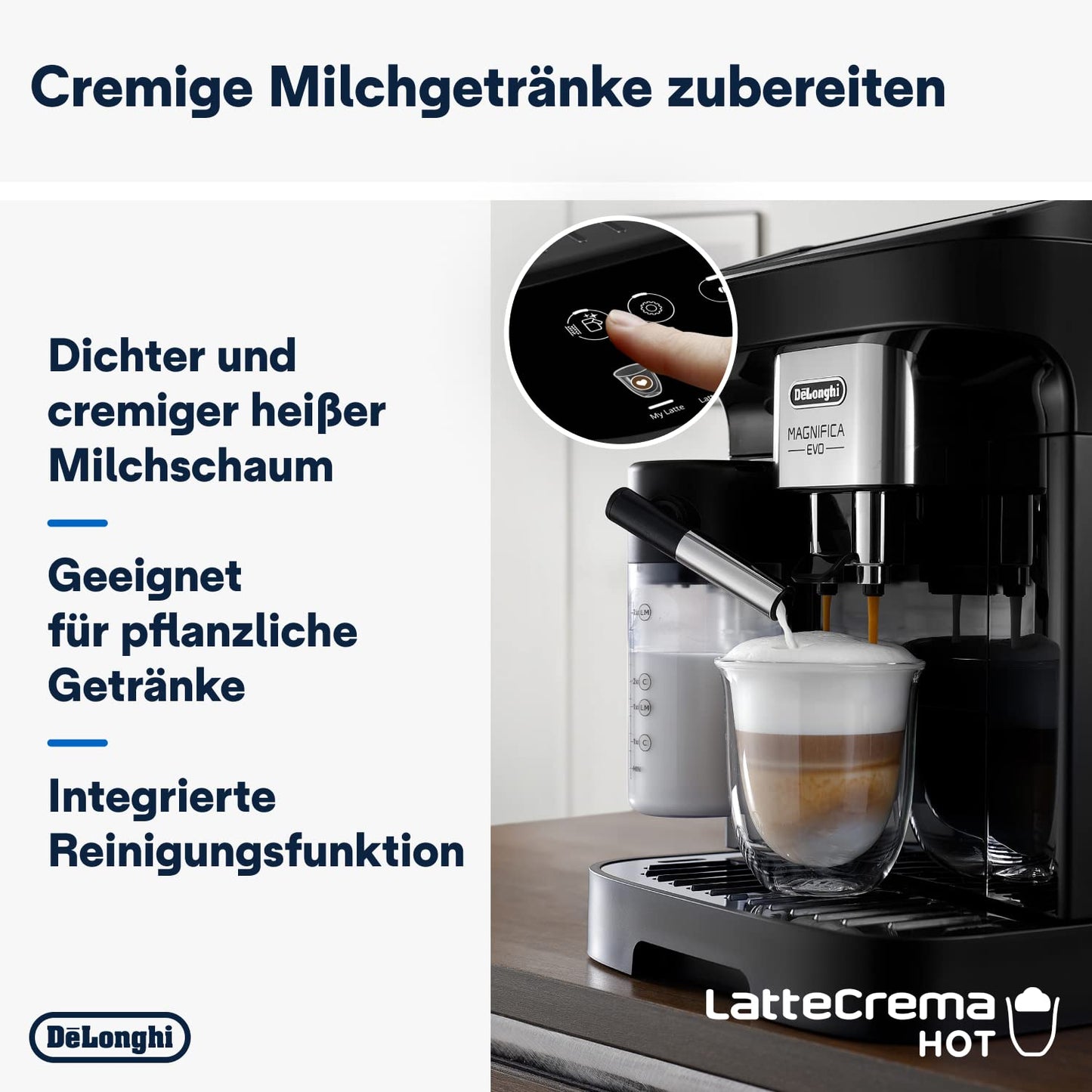 De'Longhi Kaffeevollautomat mit LatteCrema Milchsystem, 7 Direktwahltasten für Cappuccino, Espresso 
