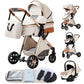 YAZOCO kinderwagen 3 in 1 Buggy Babybett Komplett Set Einem Klick Zusammenklappbarer Kinderwagen, KombiKinderwagen Aluminiumrahmen für Neugeborene 