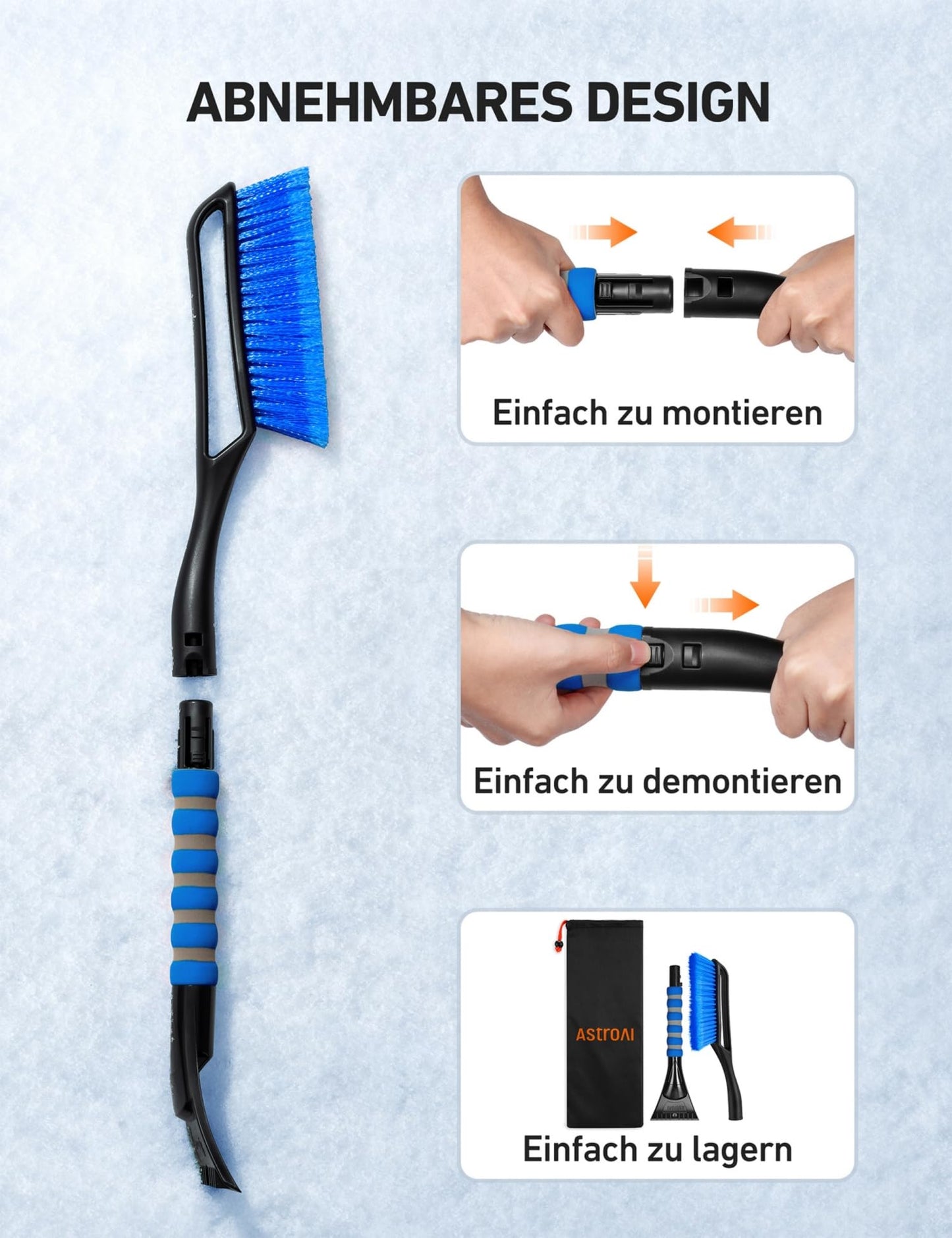 Eiskratzer, Auto-Eiskratzer, Schneebürste, abnehmbarer, ergonomischer Schaumstoffgriff für Pkw, Lkw und SUVs 