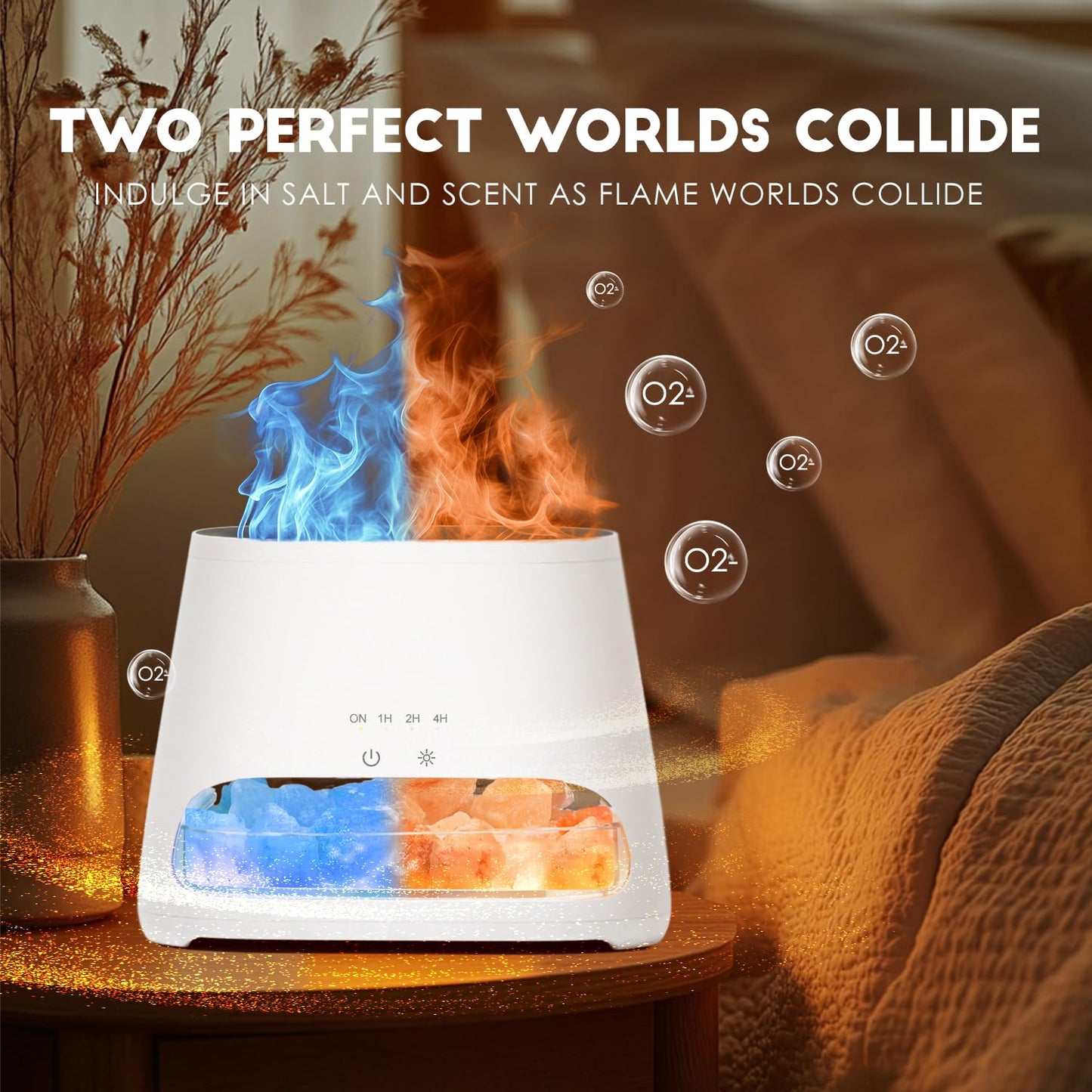 2-in-1 Aroma-Diffusor &amp; Salz-Serie Pakistan Light, Flammeneffekt für ätherische Öle, Luftbefeuchter mit 3 Helligkeitsstufen, 150 ml