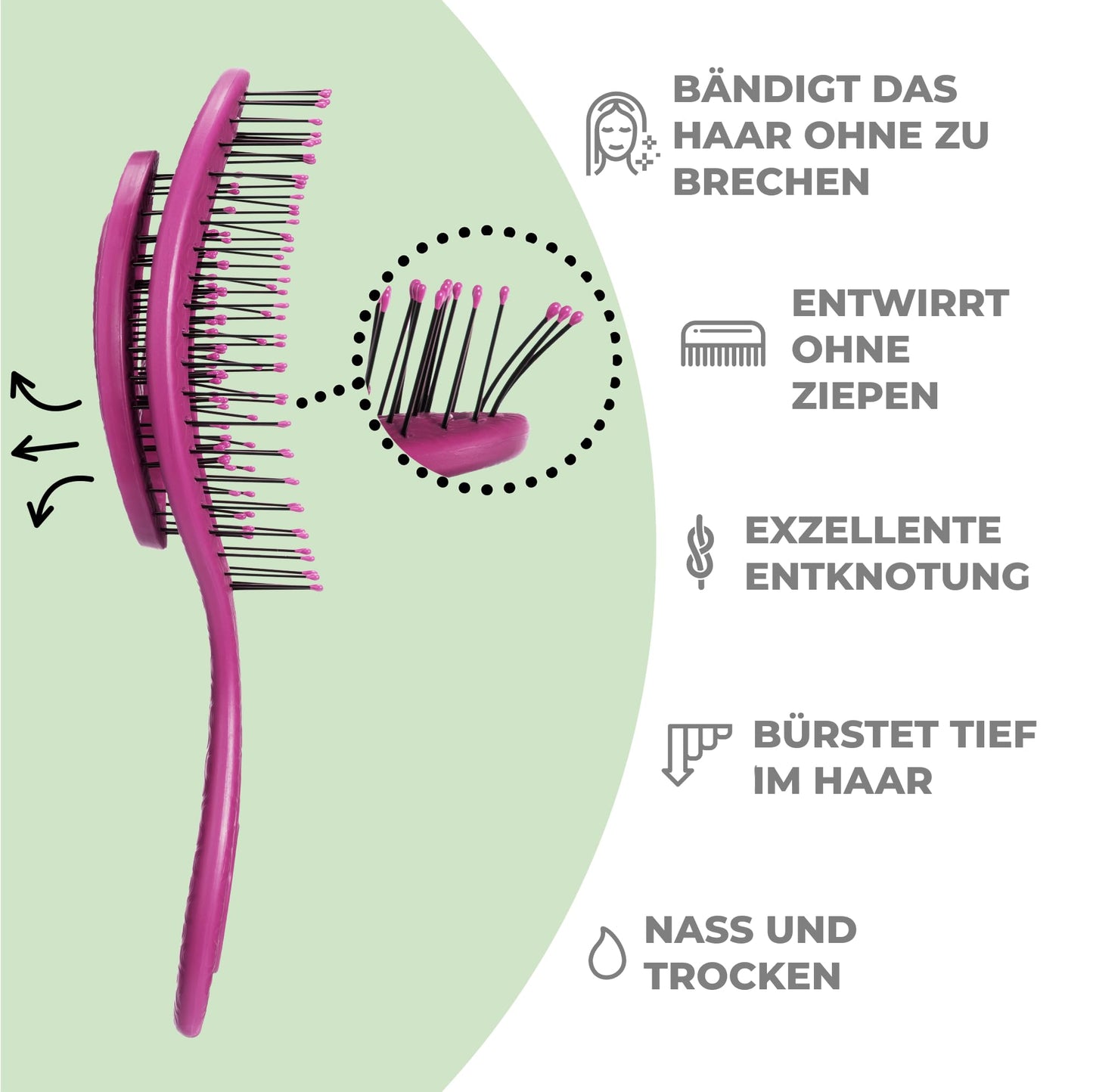 Ninabella Mini Haarbürste ohne Ziepen - Bürste für Reisen - Entwirrbürste für trockenes und nasses Haar - Detangler Bürste