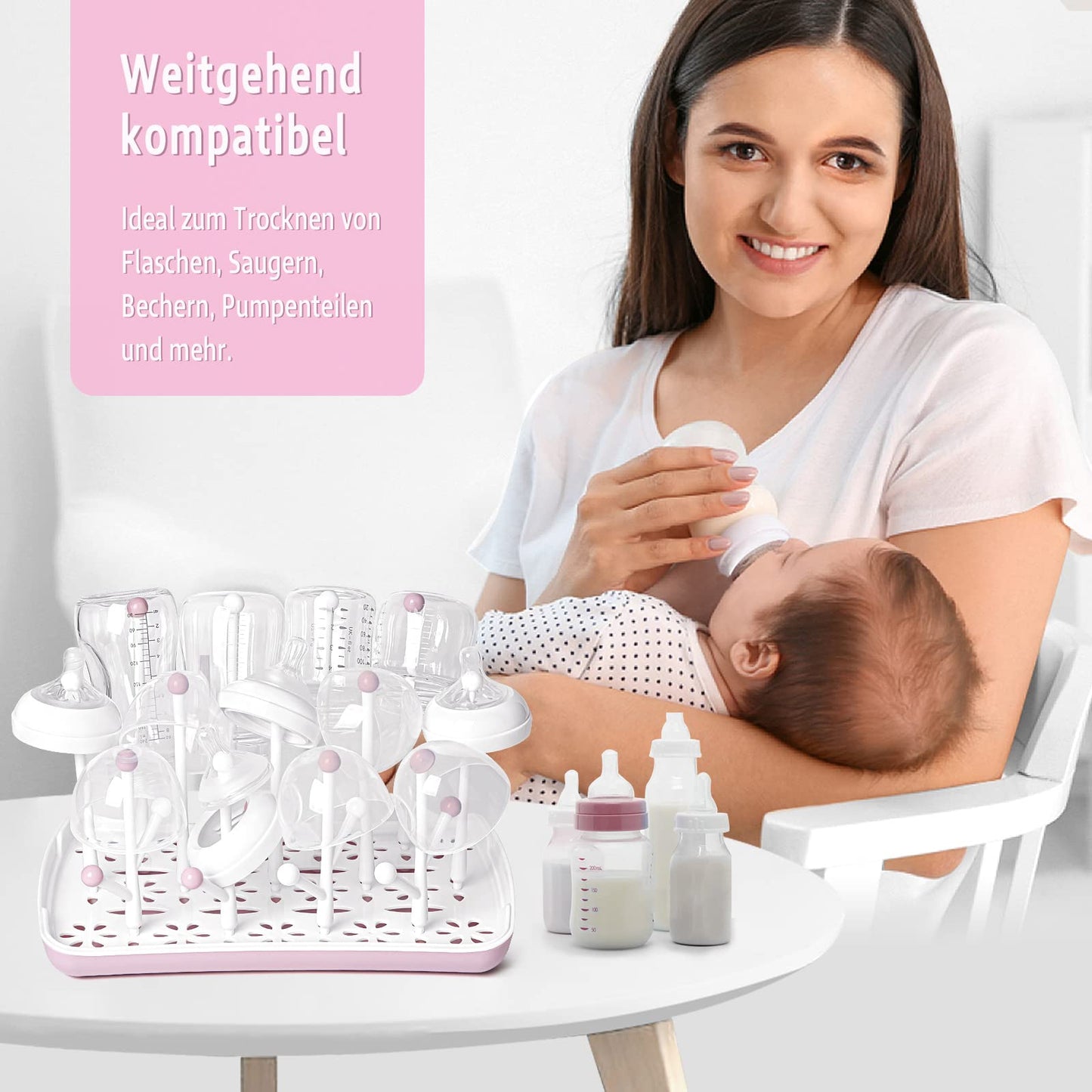 Trockenständer Babyflaschen, Abtropfgestell für Babyflaschen, Flaschen, grauSaudern 