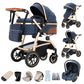 3-in-1 Kinderwagen-Set mit Sitz und faltbarem Babybett, verstellbare Liegeposition, bis 15 kg, 0-3 Jahre 