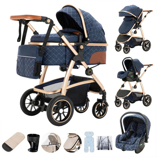3-in-1 Kinderwagen-Set mit Sitz und faltbarem Babybett, verstellbare Liegeposition, bis 15 kg, 0-3 Jahre 