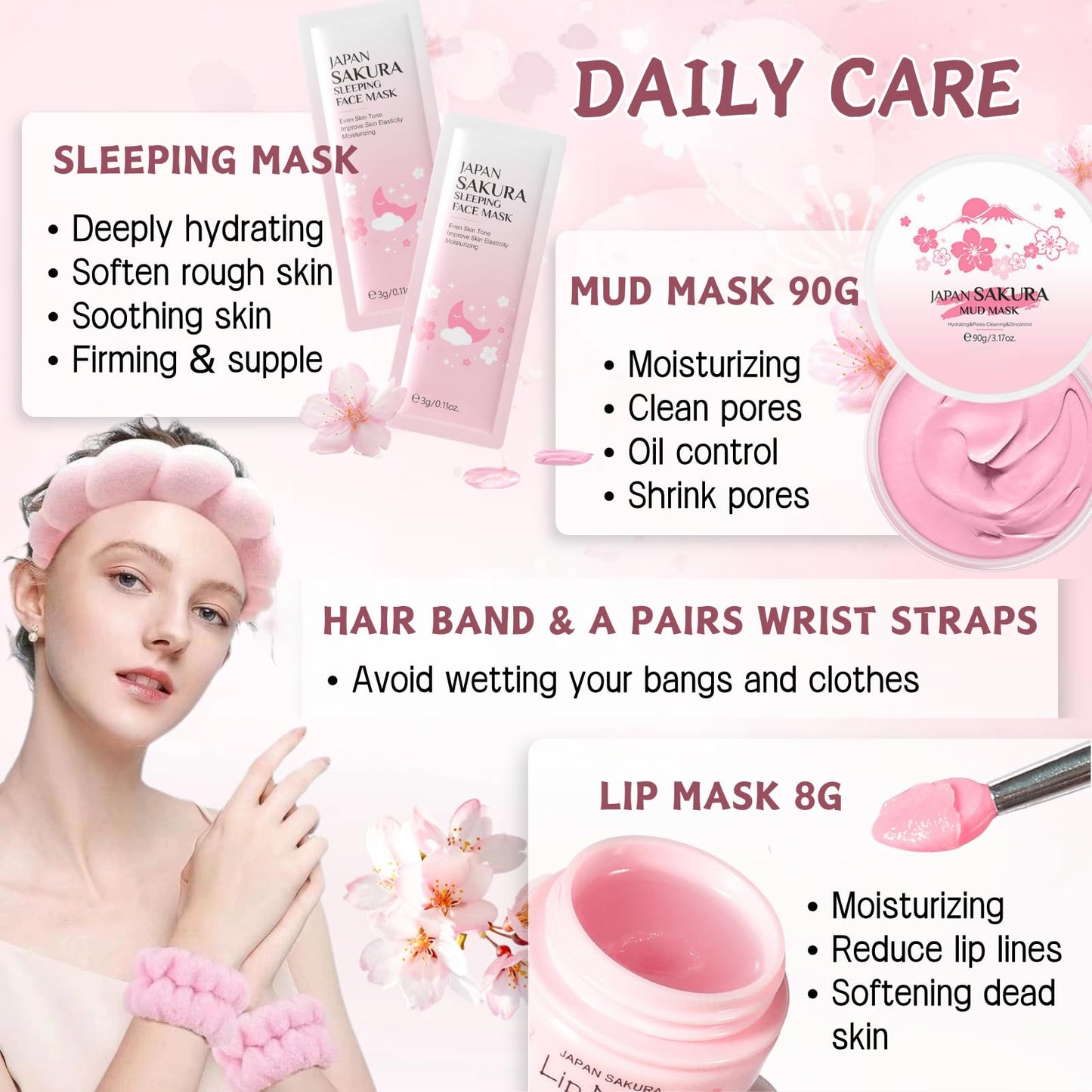 Sakura Skin Care Set Teenager Mädchen Geschenke - Skincare Set 10 Stück - Hautpflege - Anti Aging - Mit Cleanser, Serum 