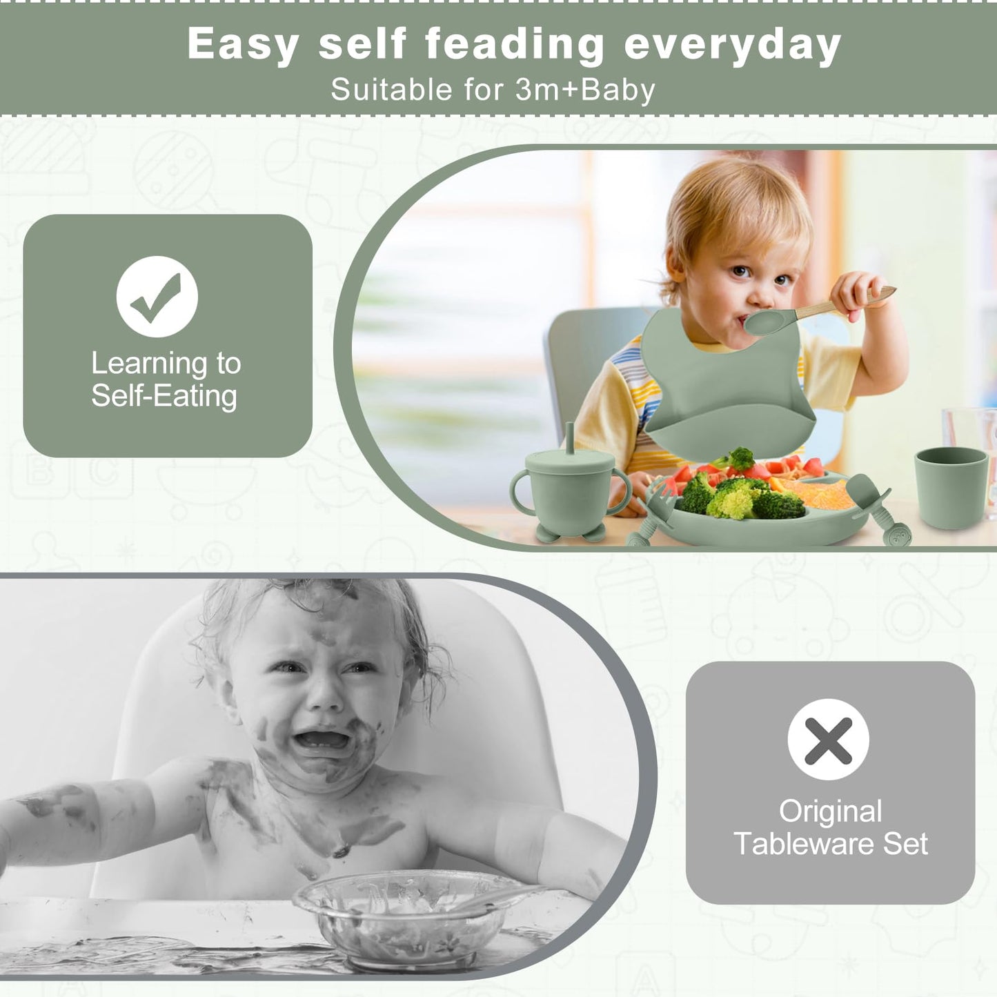 Ensemble de vaisselle pour bébé, ensemble de 12 couverts pour enfants, cuillère pour bébé, tasse à boire 