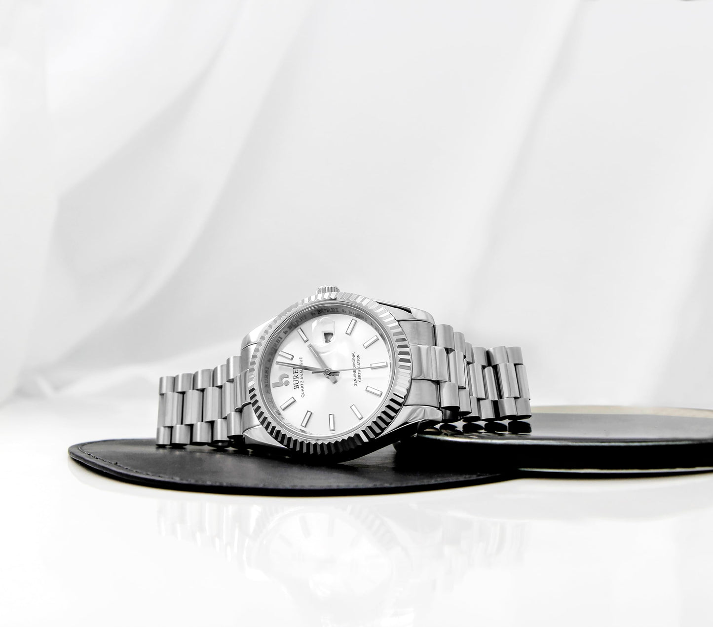 BUREI Herren Uhren Quarz Armbanduhr Datumsanzeige Saphirglas Objektiv mit Zwei Tönen Edelstahlband