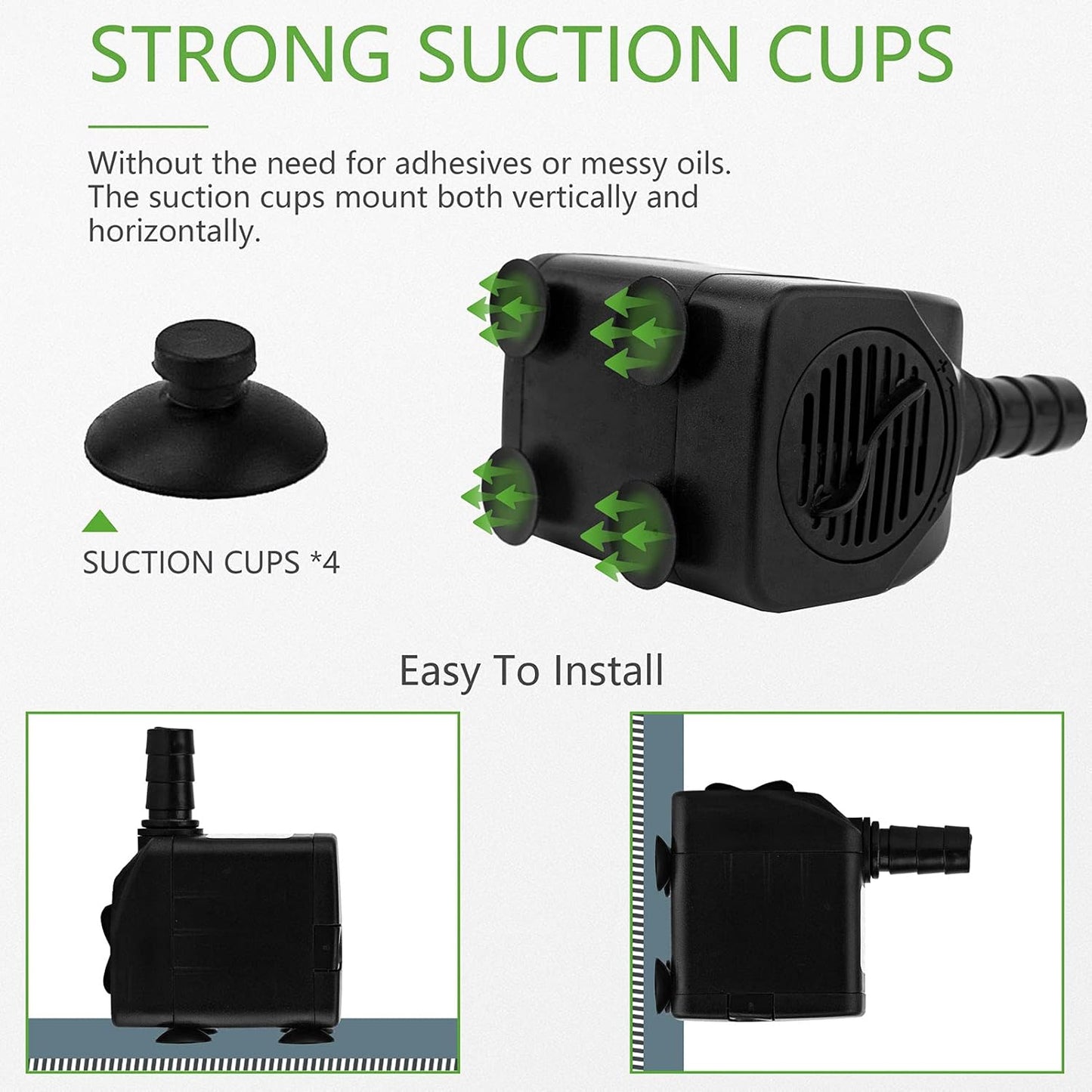 Mini Wasserpumpen, Ultra Leise Aquariumpumpe mit hohem Hub, 2 Düsen für Aquarien 