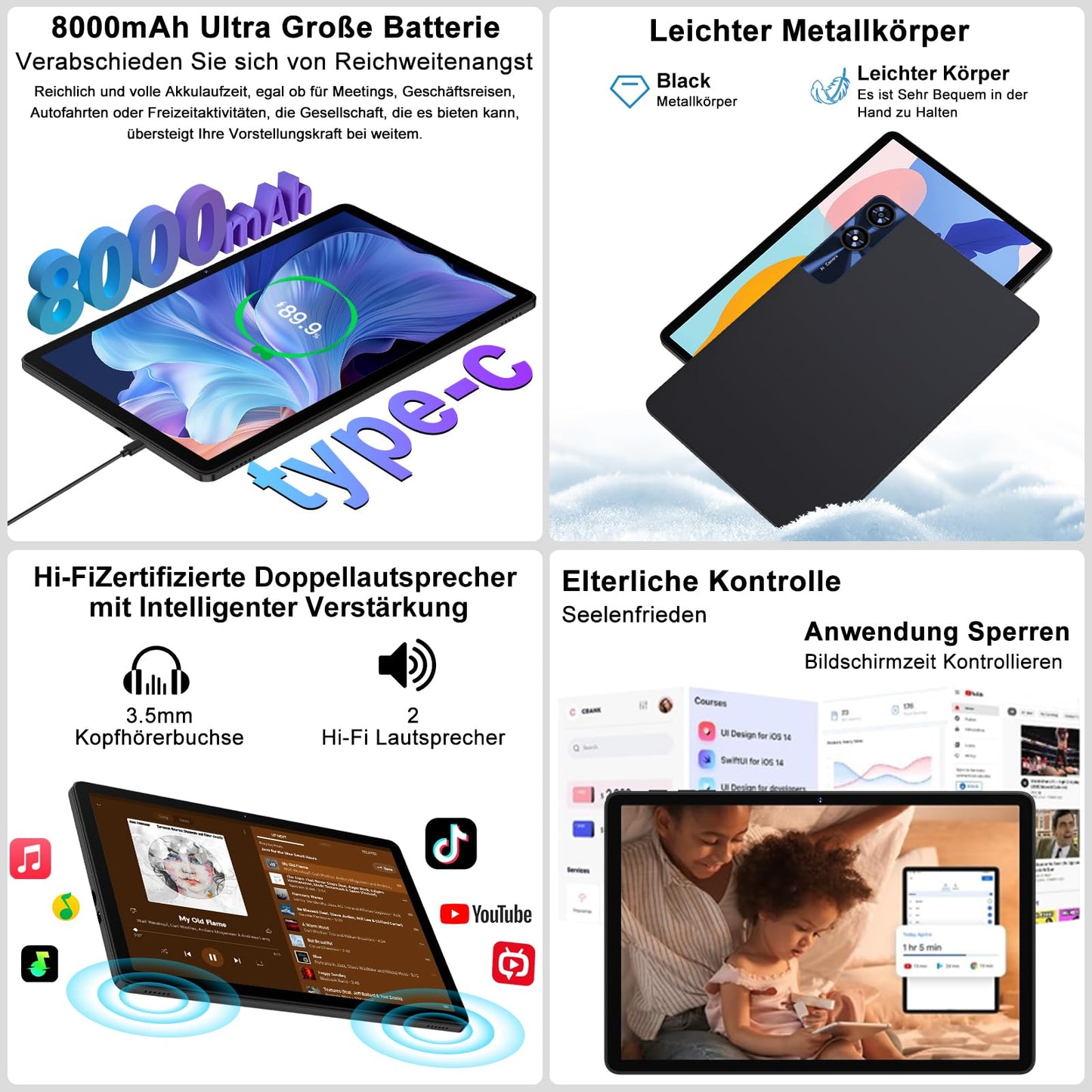 11-Zoll-Android-Tablet mit 24 GB RAM, 256 GB ROM, TF 1 TB, Octa-Core-Prozessor, GMS, 5G, WiFi 6 und Bluetooth 5.0 