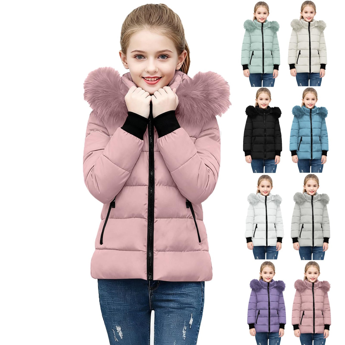 KODMNSW Winterjacke kinder, Mädchen Steppjacke Warme Daunenjacken mit Fellkapuze 