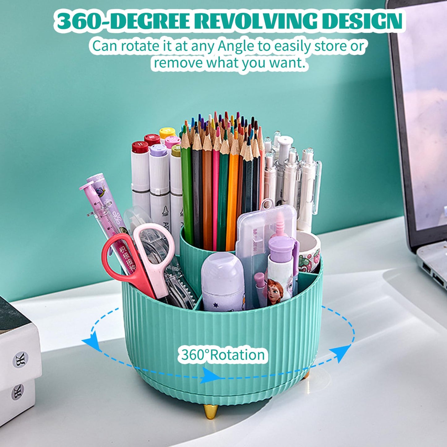 Make up Organizer 360° Drehbar, Pinselhalter Kosmetik Aufbewahrung mit 5 Fächern, Aesthetic Schminktisch Organizers für Zimmer Decor Frisiertisch 