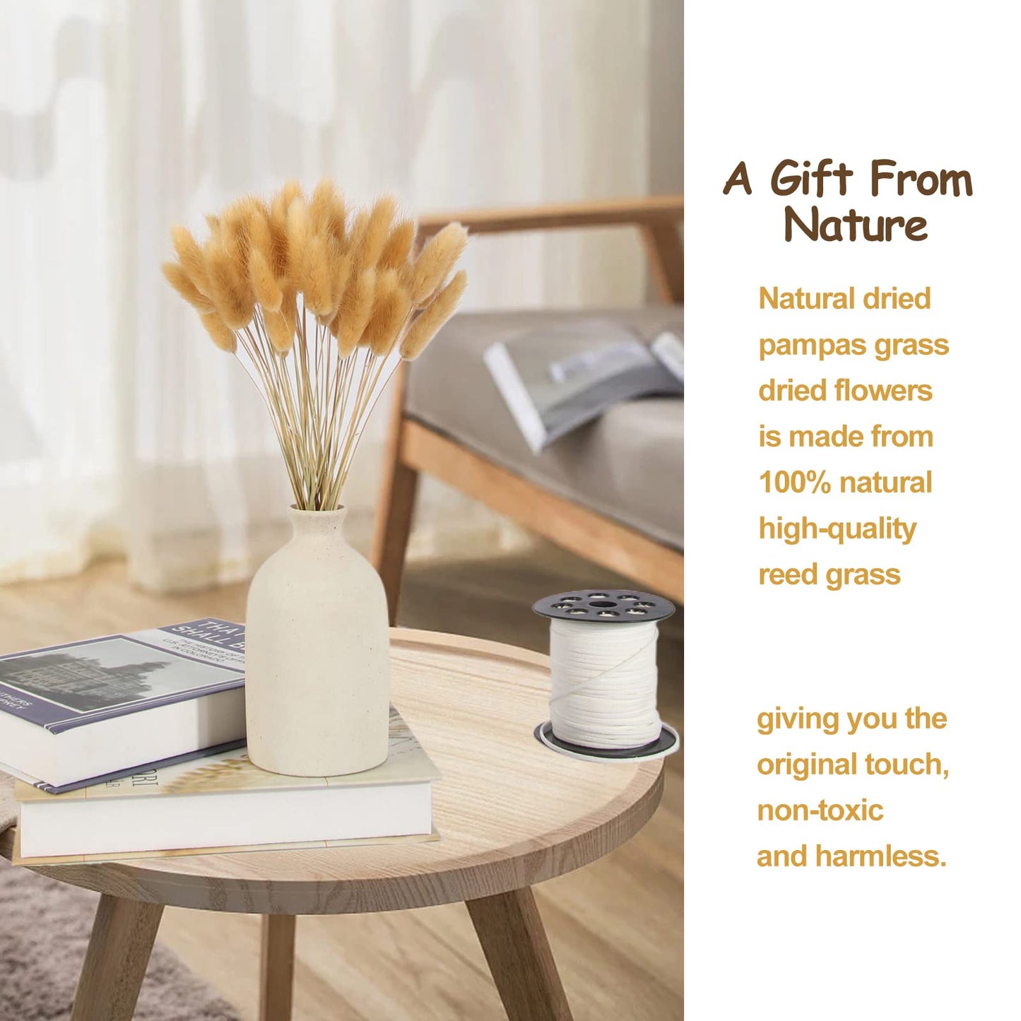 Getrocknetes Pampasgras, 60 Stück, natürliche Trockenblumen zur Dekoration, Schilfblumenstrauß 