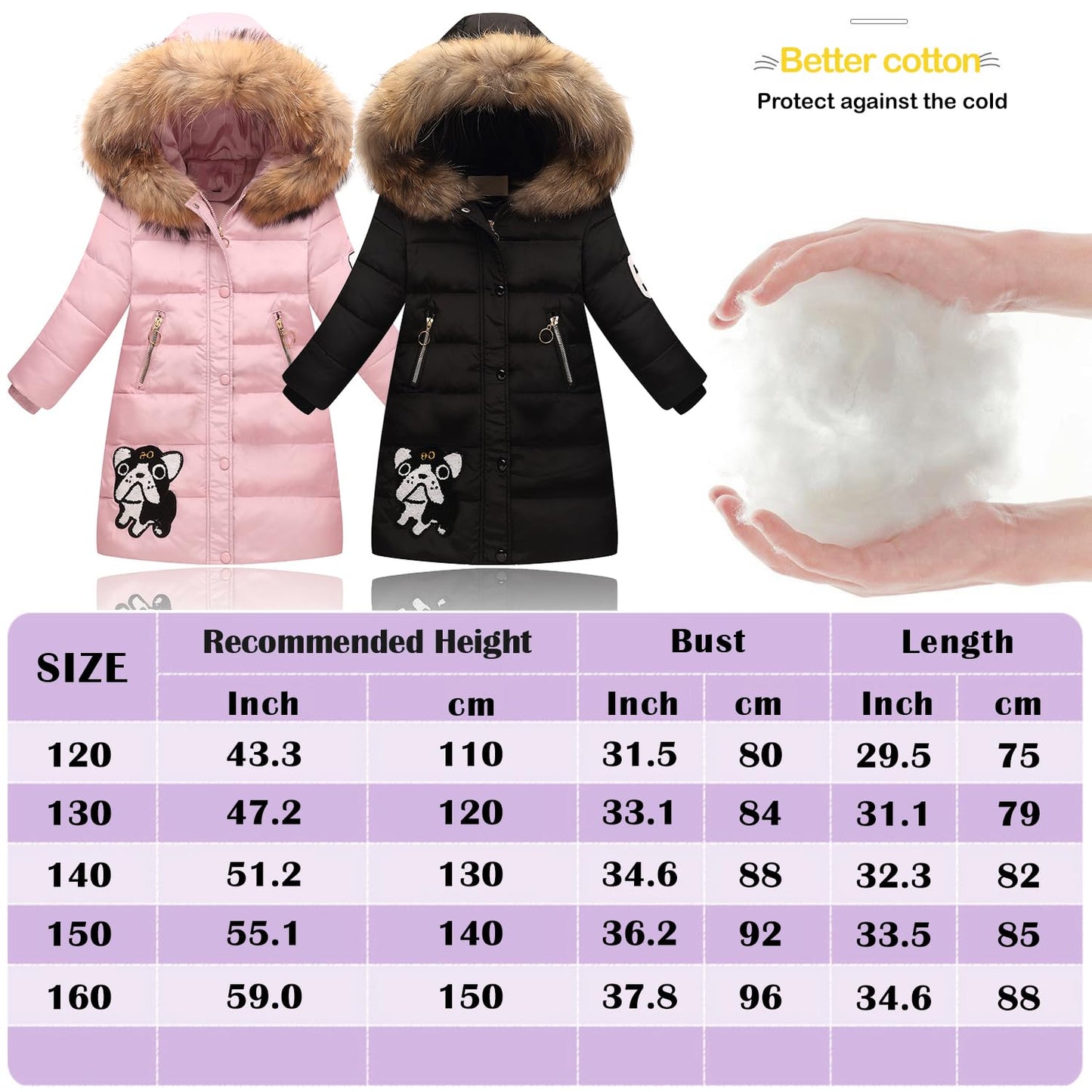 Winterjacke Mädchen Warme Länge, Wintermantel Kinder Dicke Outdoorjacke 