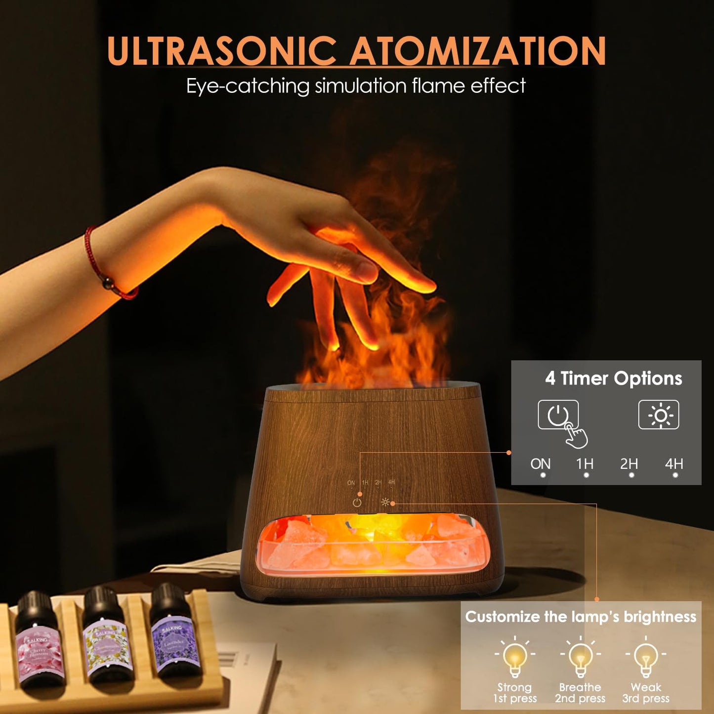 2-in-1 Aroma-Diffusor &amp; Salz-Serie Pakistan Light, Flammeneffekt für ätherische Öle, Luftbefeuchter mit 3 Helligkeitsstufen, 150 ml