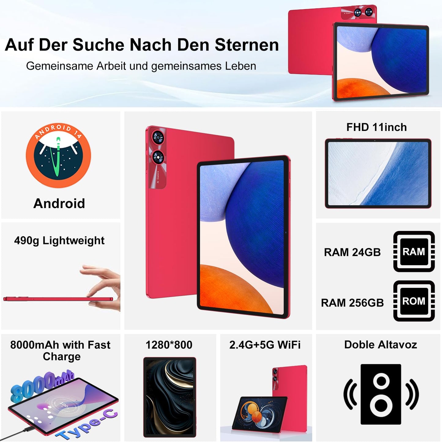 11-Zoll-Android-Tablet mit 24 GB RAM, 256 GB ROM, TF 1 TB, Octa-Core-Prozessor, GMS, 5G, WiFi 6 und Bluetooth 5.0 
