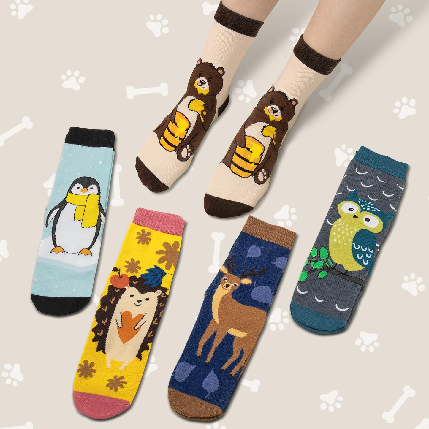 Chalier Cozy 5 Paar Damen Socken Hunde Katzen Motiven, Baumwolle