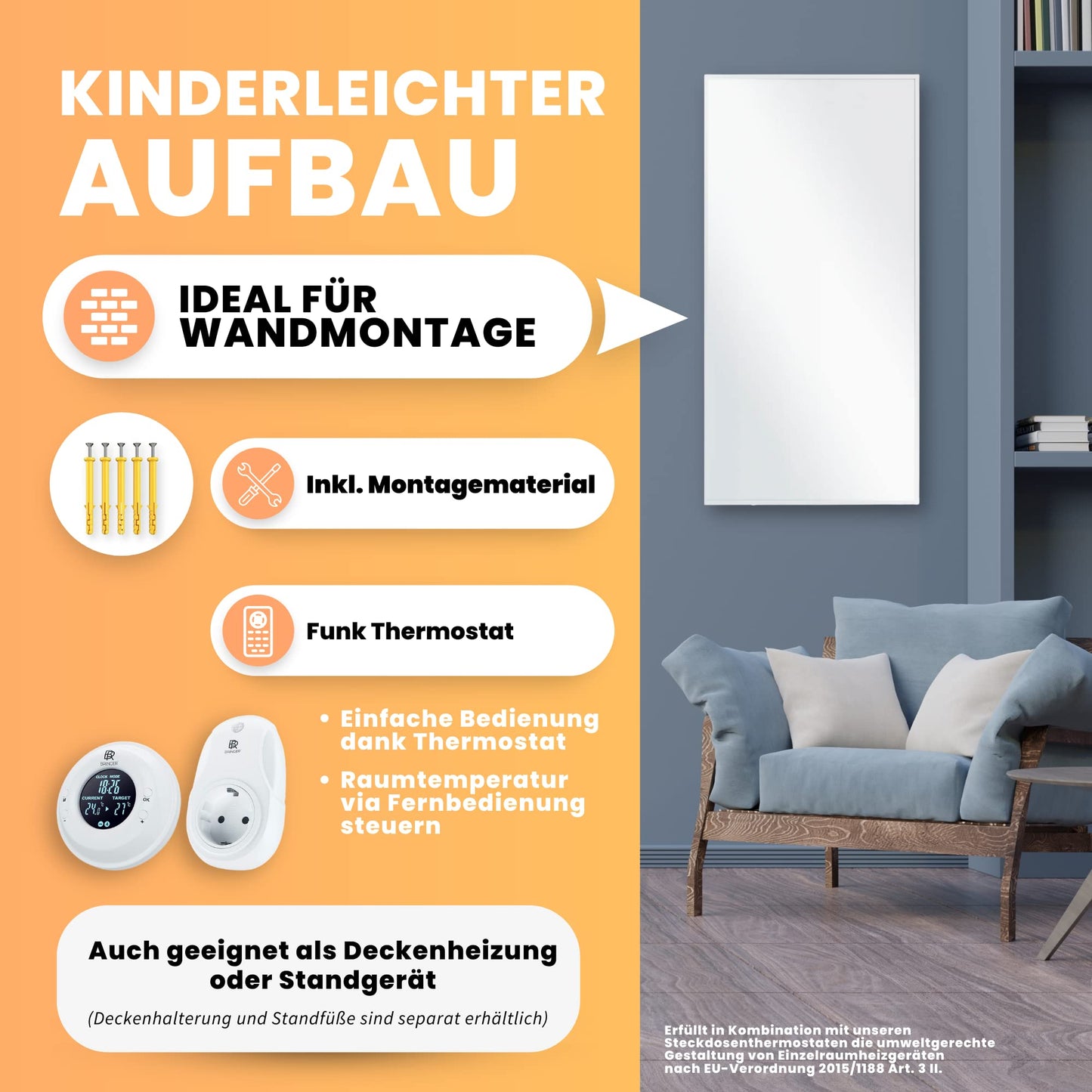 BR Bringer Infrarotheizung, 600 Watt, elektrische Infrarotheizung, energiesparend, TÜV GS-geprüft, deutsche Qualitätsmarke 