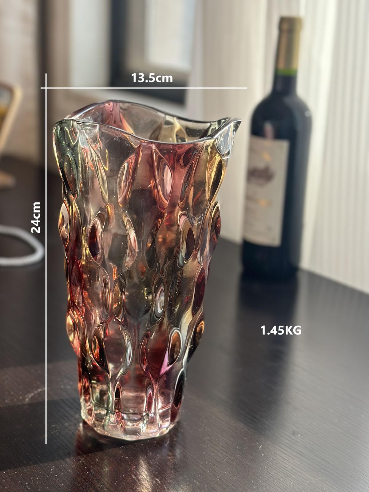 Blumenvase, große hohe Glasvase zur Dekoration, ästhetisch, große Glasvase mit gerippter Textur, modernes Wohnzimmer 