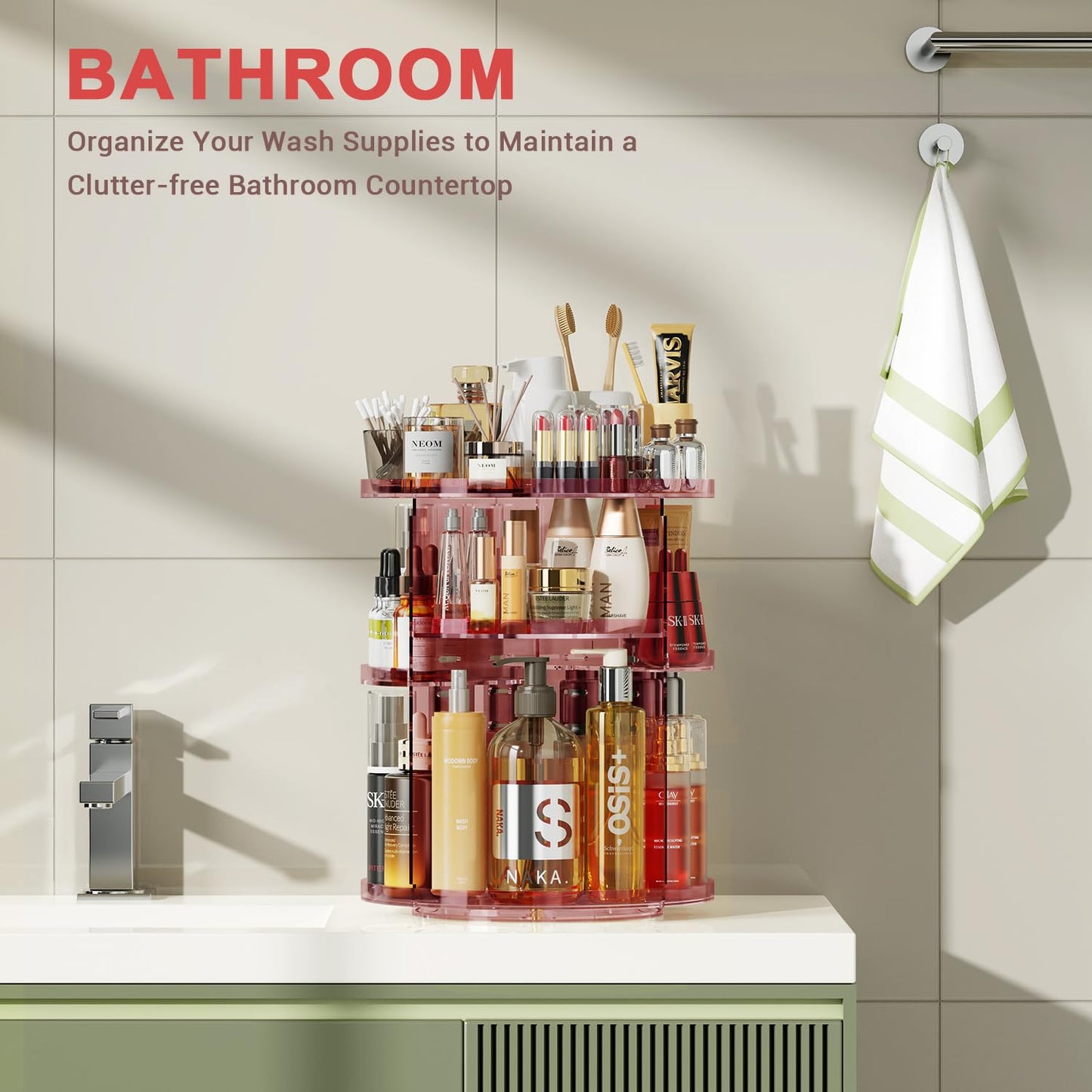 Auxmir Schminktisch Organizer mit 9 einstellbaren Stufen, Make Up Organizer 360° Drehbar, Extra Größer Kosmetik Hautpflege Organisieren 