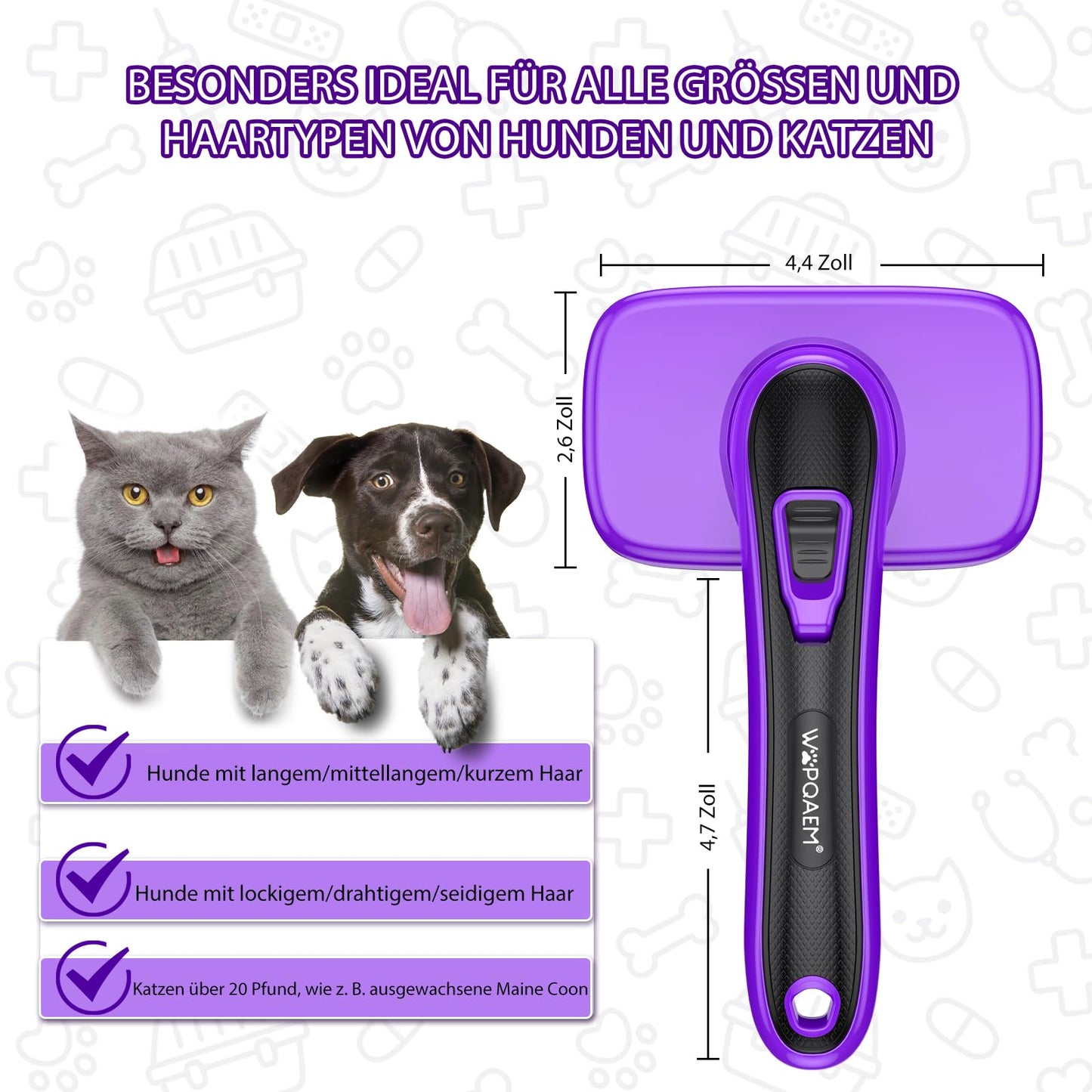 Hundebürste für Hunde und Katzen, selbstreinigend, Katzenbürste für Unterwäsche und Fell 