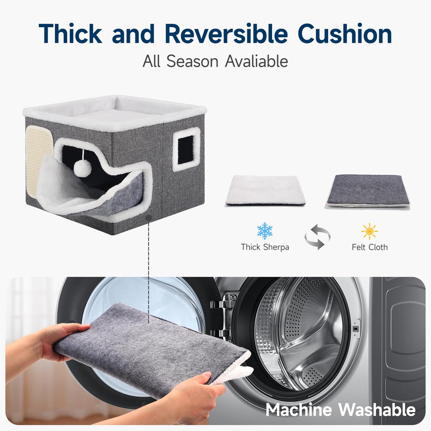 Faltbares Katzenhaus, mit Kratzbrett und Spielball, Katzenhaus Höhle für kleine und mittlere Haustiere 