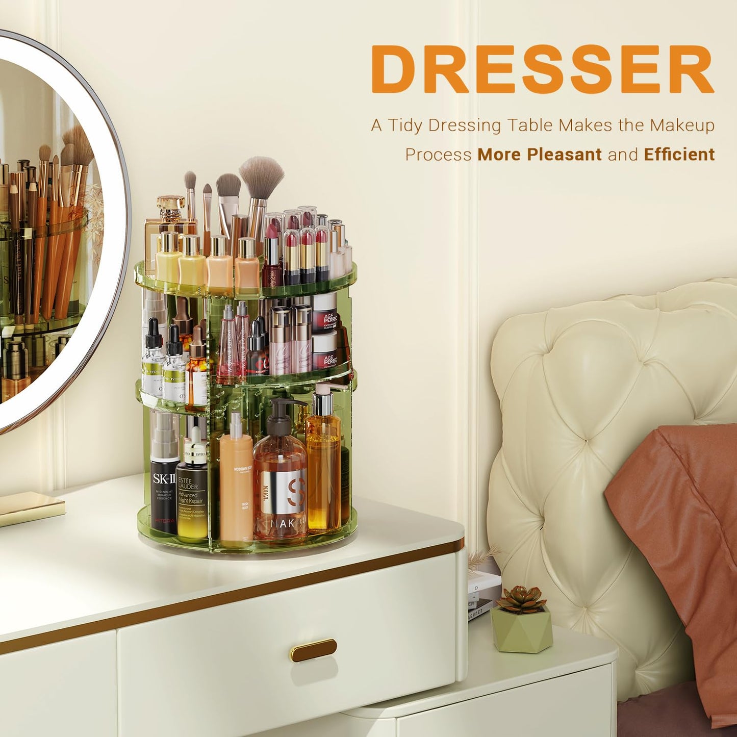 Auxmir Schminktisch Organizer mit 9 einstellbaren Stufen, Make Up Organizer 360° Drehbar, Extra Größer Kosmetik Hautpflege Organisieren 