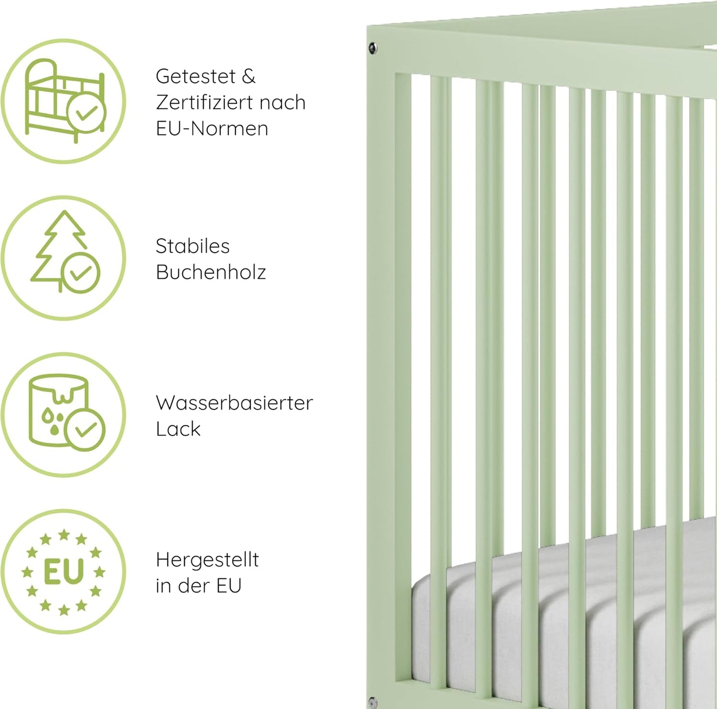 Kids Collective Babybett 60x120 | 70x140 cm, höhenverstellbar 