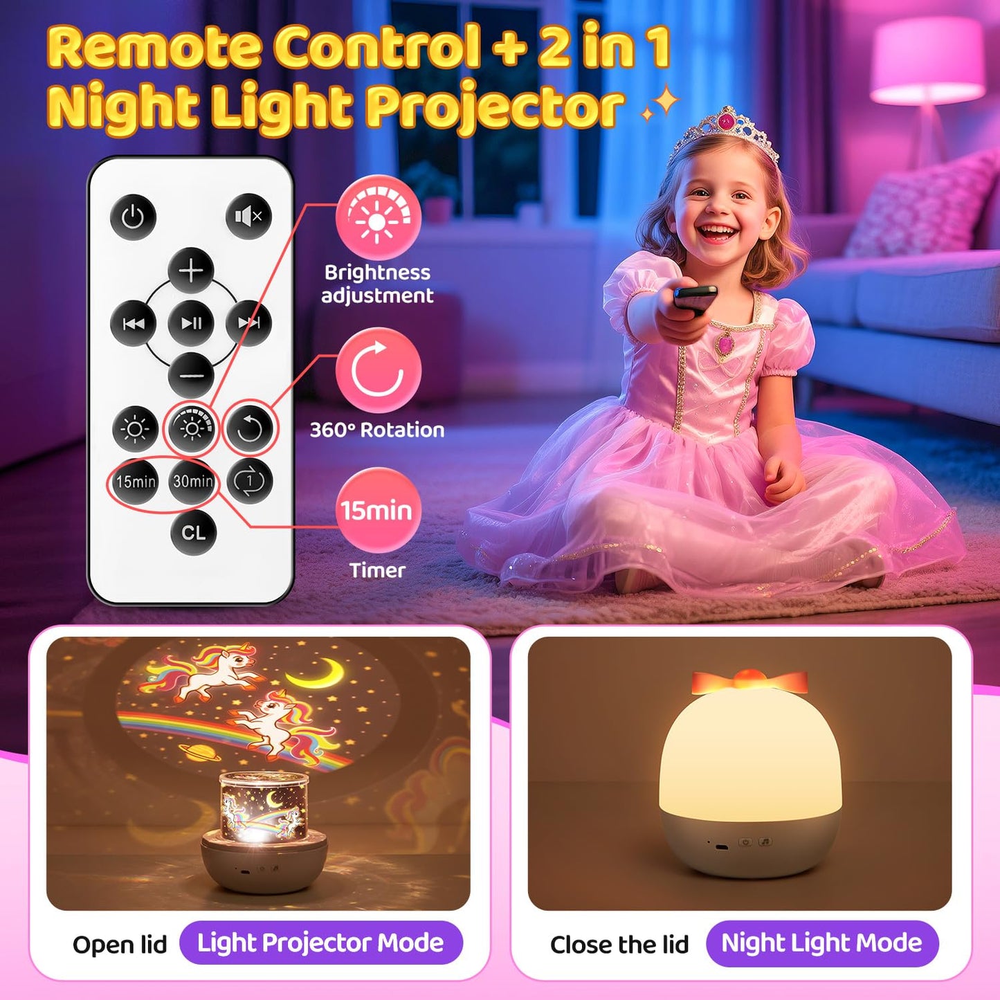Sternenhimmel Projektor Kinder mit 15 Film, Nachtlicht Baby,Bluetooth,LED Projektor 
