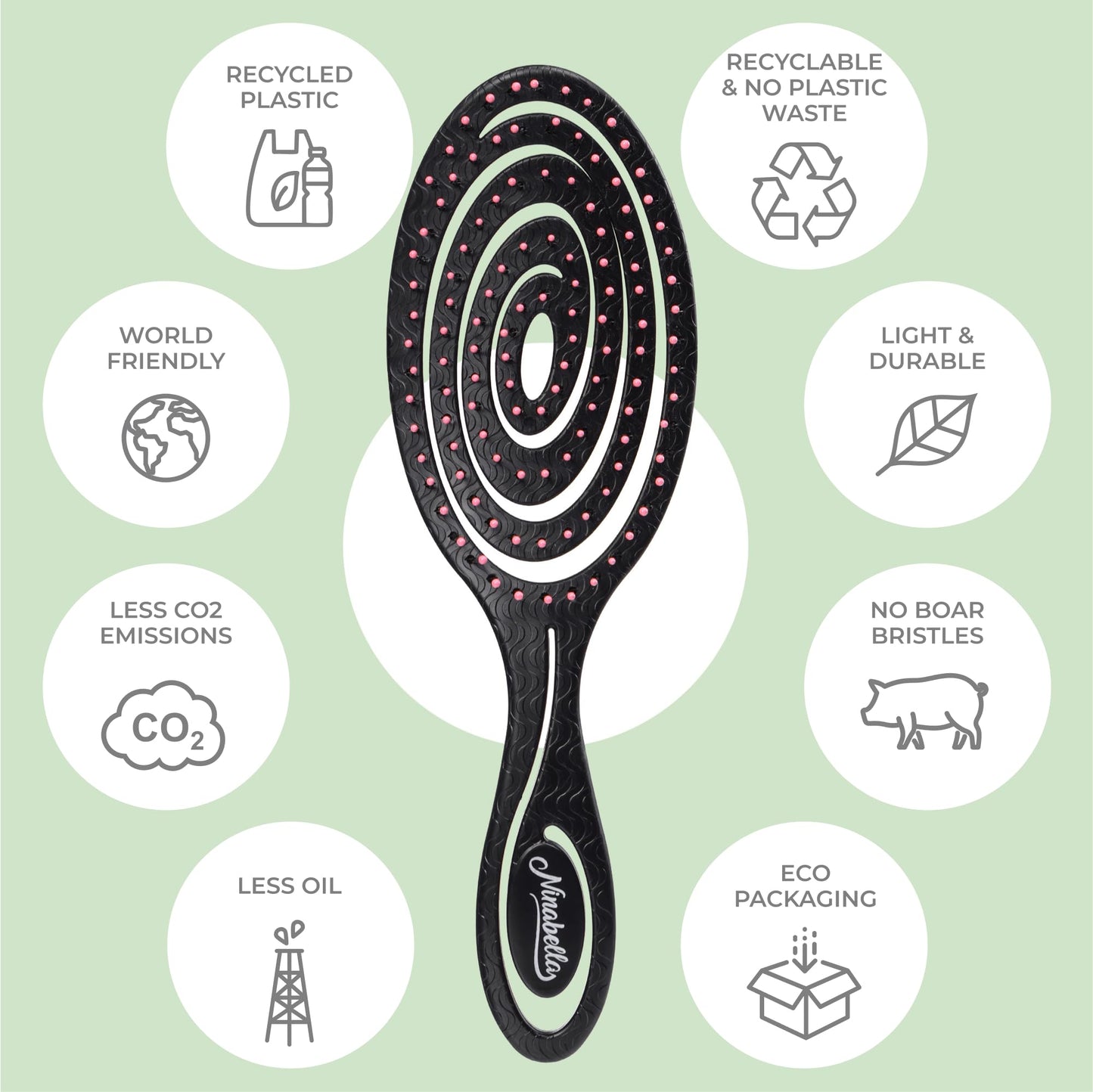 Ninabella Mini Haarbürste ohne Ziepen - Bürste für Reisen - Entwirrbürste für trockenes und nasses Haar - Detangler Bürste