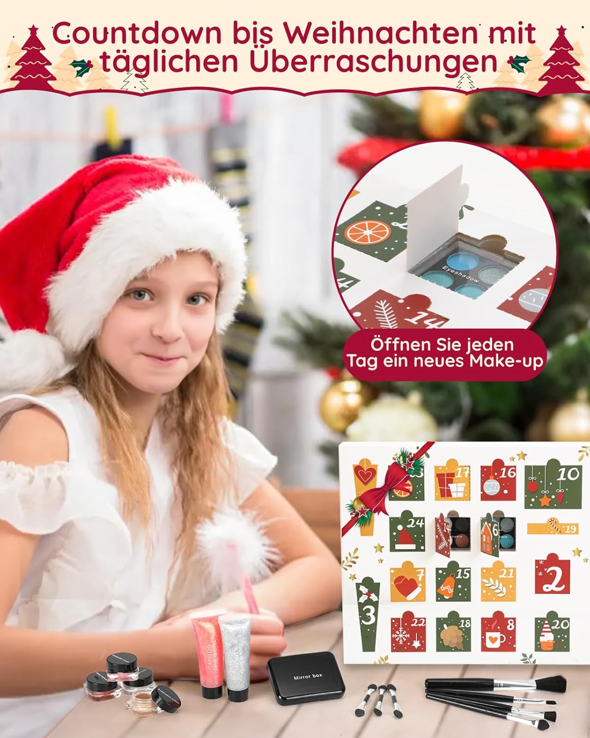 Gleamkid Adventskalender 2024 – Hochwertiger Weihnachtskalender mit 24 Beauty-Momenten und Make-up 