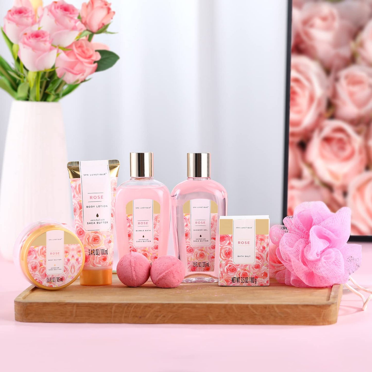 SPA LUXETIQUE Wellness Set für Frauen - 8tlg Rosenduft Bade Geschenkset für Frauen 