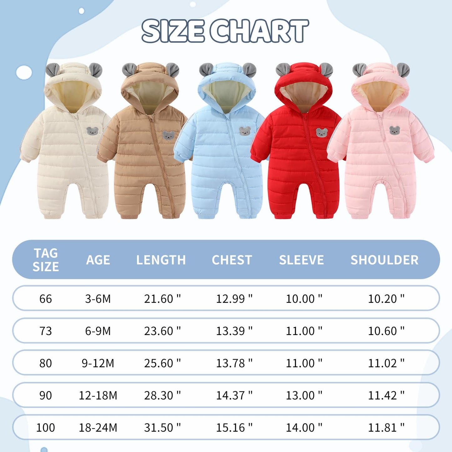 JiAmy Baby Overall Winter, Schneeanzug Baby Jungen Mädchen, Warm Outfits Mit Kapuze