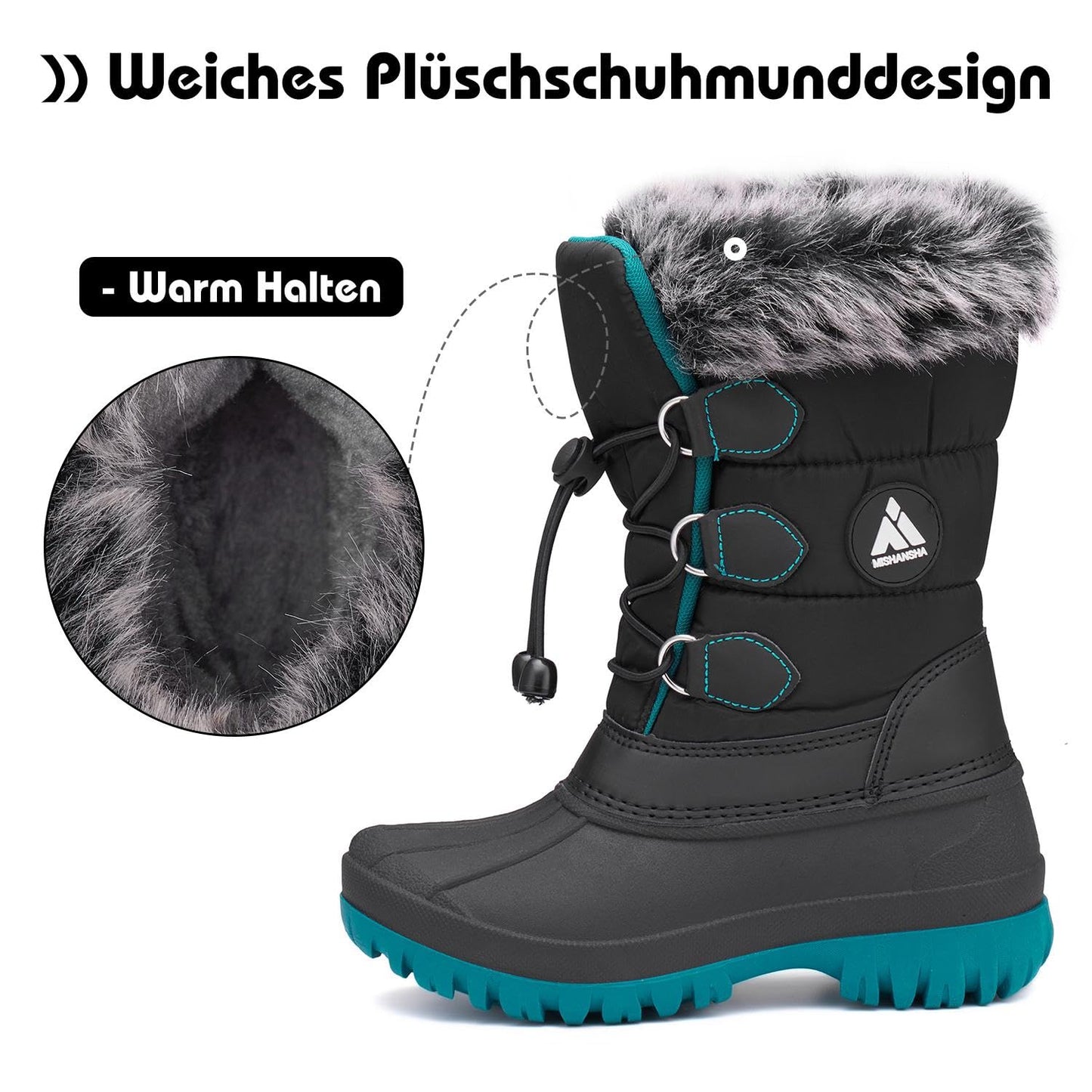 Mishansha Kinder Winterstiefel Gefüttert Wasserdichte Rutschfest Schneestiefel für Mädchen Jungen 