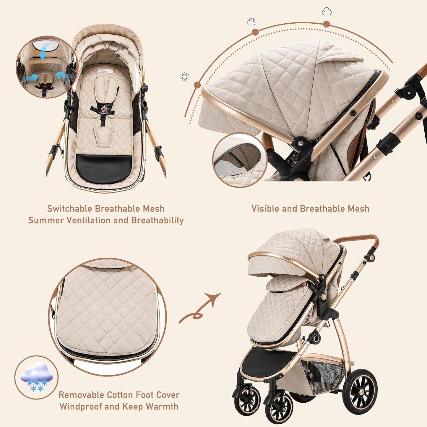 3-in-1 Kinderwagen-Set mit Sitz und faltbarem Babybett, verstellbare Liegeposition, bis 15 kg, 0-3 Jahre 