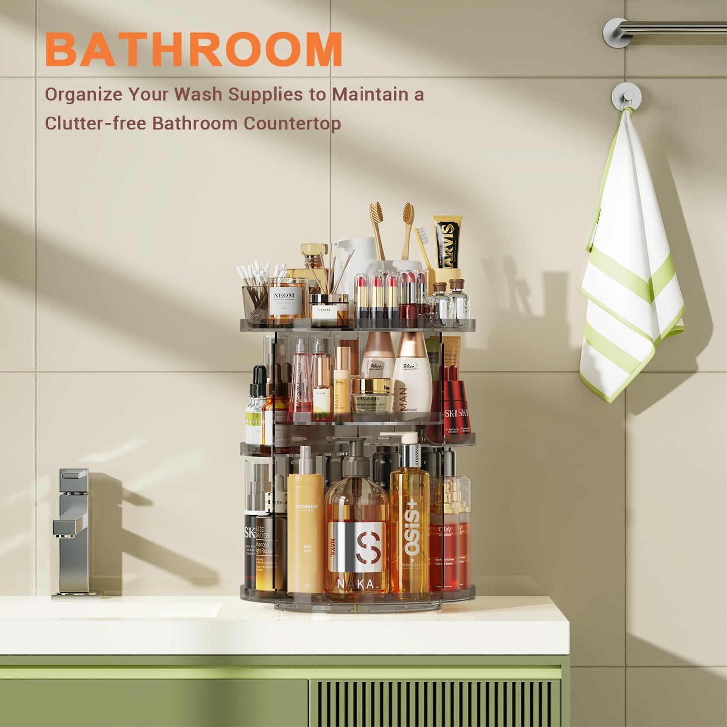 Auxmir Schminktisch Organizer mit 9 einstellbaren Stufen, Make Up Organizer 360° Drehbar, Extra Größer Kosmetik Hautpflege Organisieren 