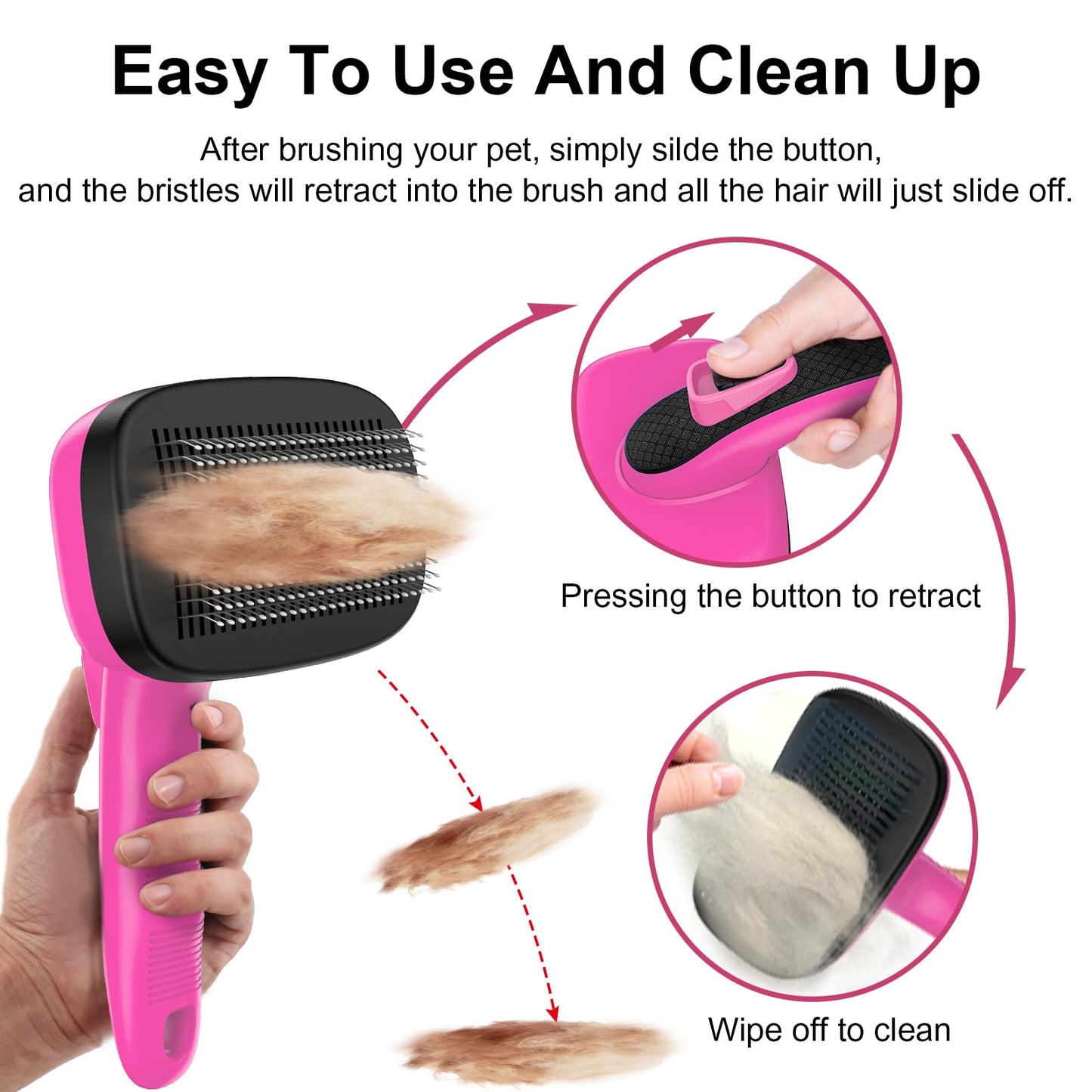Hundebürste für Hunde und Katzen, selbstreinigend, Katzenbürste für Unterwäsche und Fell 