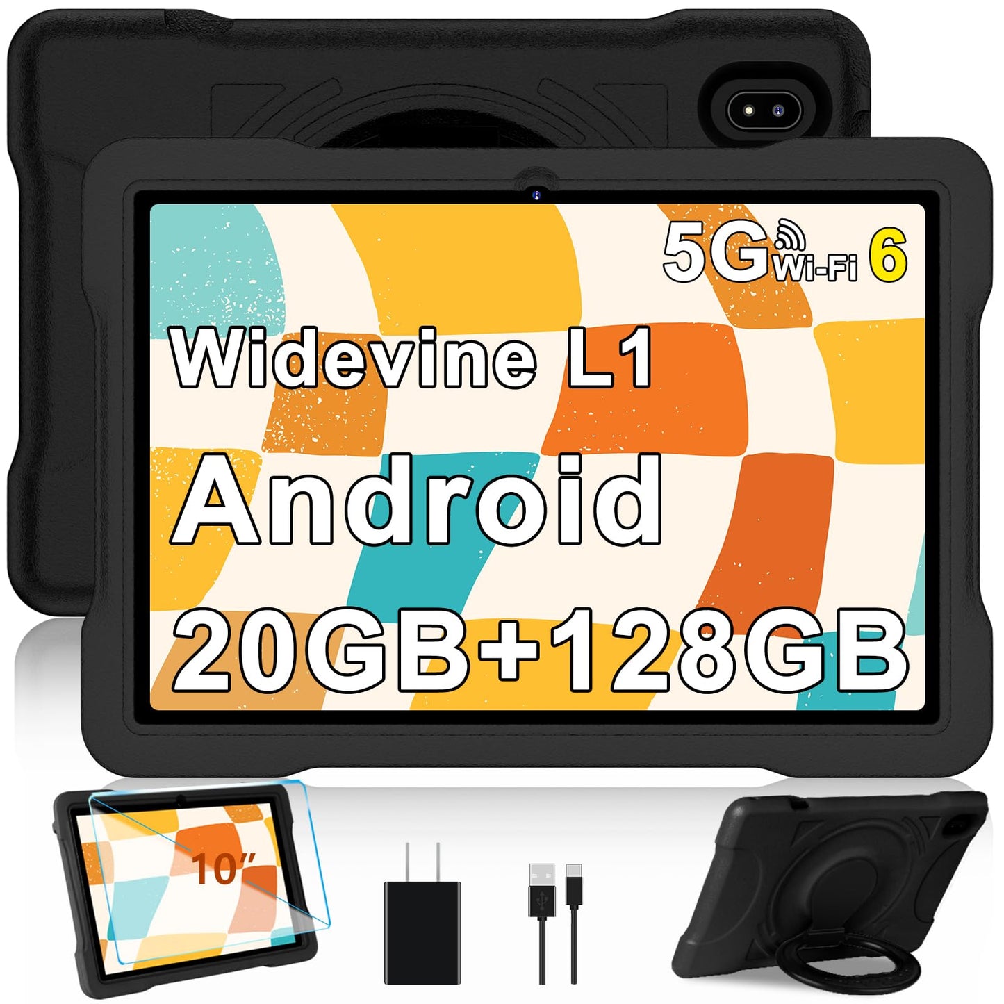 Neuestes Tablet (2025): 10-Zoll-Android-Display mit 5G-WLAN, 6,20 GB RAM + 128 GB ROM (erweiterbar auf bis zu 1 TB), Octa-Core-Prozessor, Widevine L1, IWawa-Lern-App, 6000 mAh Akku, Bluetooth 5.0 