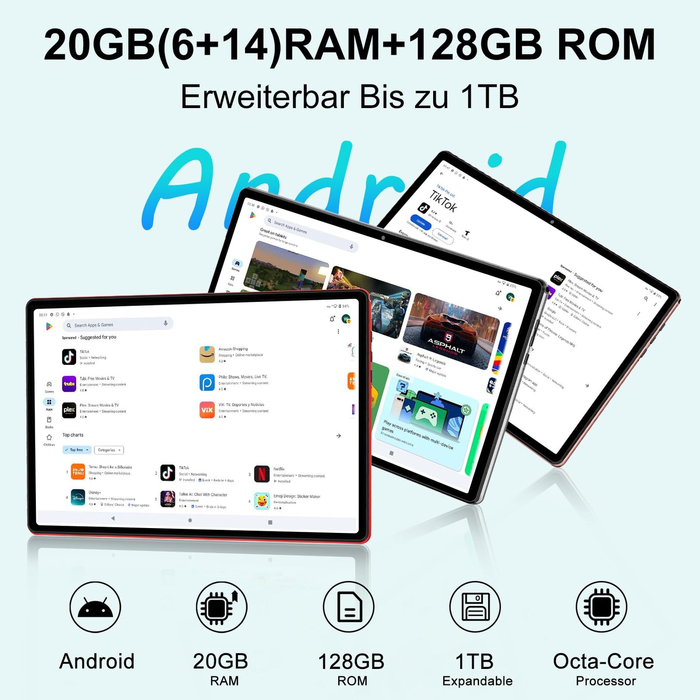 11-Zoll-Android-Tablet mit 24 GB RAM, 256 GB ROM, TF 1 TB, Octa-Core-Prozessor, GMS, 5G, WiFi 6 und Bluetooth 5.0 