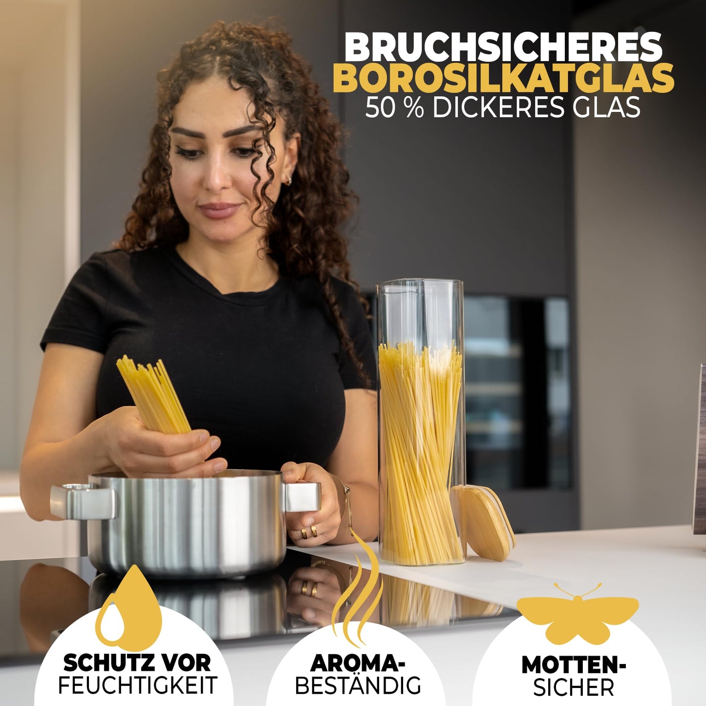 Aufbewahrungsbox Küche für alle Lebensmittel, Küchen Organizer, Vorratsgläser mit Deckel, Eckig - 12er Set, Erhöhte Glasstärke 