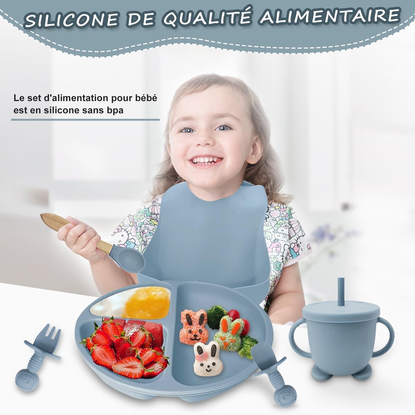 Ensemble de vaisselle pour bébé, ensemble de 12 couverts pour enfants, cuillère pour bébé, tasse à boire 