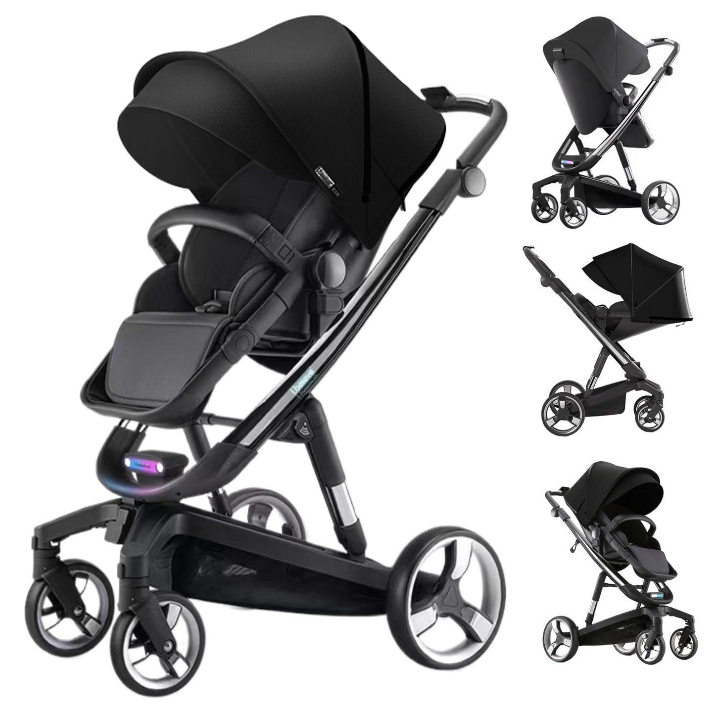 Reenborn 3-in-1 Kinderwagen, Buggy mit zwei umkehrbaren Schiebemodi, Kinderwagen mit Gestell aus Aluminiumlegierung, Babywagen, 3-in-1 Komplettset mit Ein-Klick-Faltmechanismus 