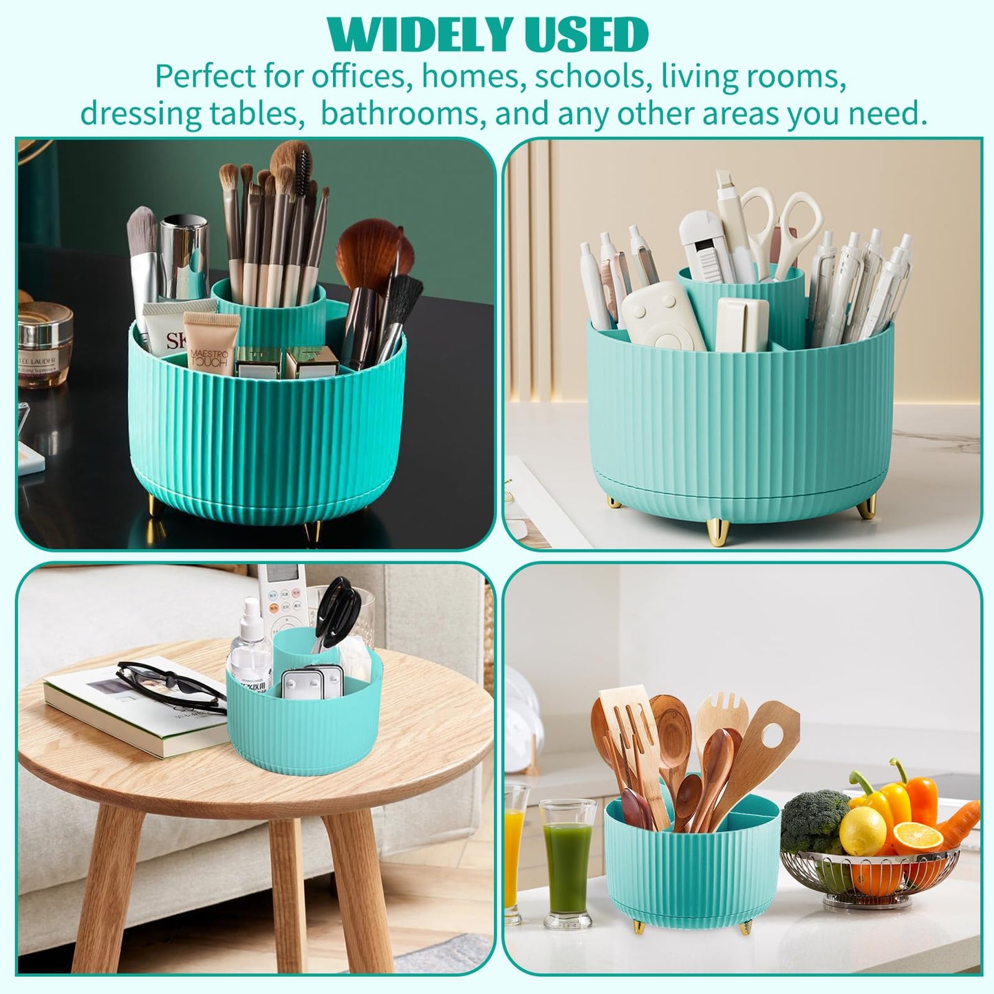 Make up Organizer 360° Drehbar, Pinselhalter Kosmetik Aufbewahrung mit 5 Fächern, Aesthetic Schminktisch Organizers für Zimmer Decor Frisiertisch 