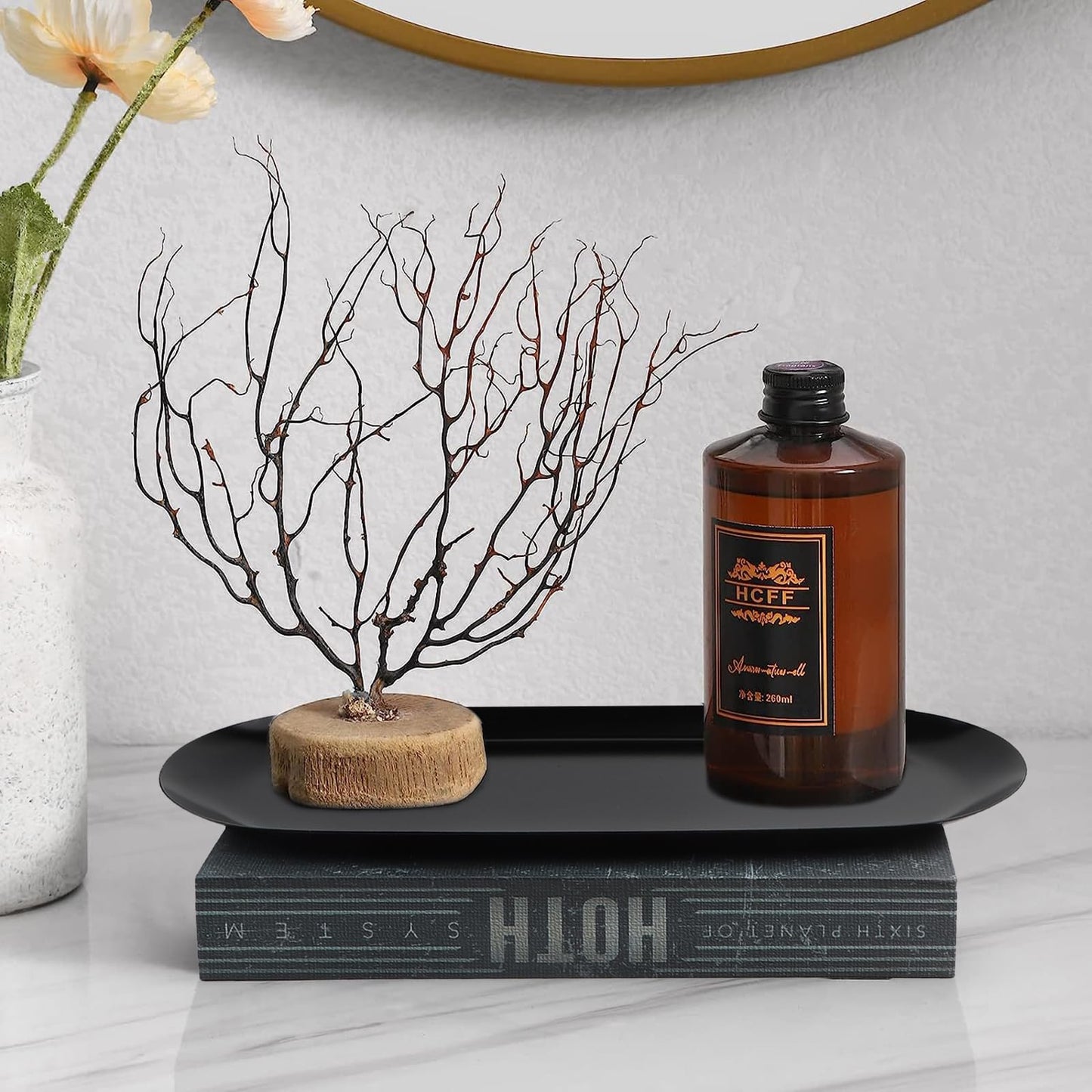 EXLECO 2 Badzimmer Deko Tablett Gold Servierplatte Mini Bad Dekotablett Edelstahl Serviertablett Schmuckschale Kerzentablett Oval Ablageschale für Schmuck Kerzen 