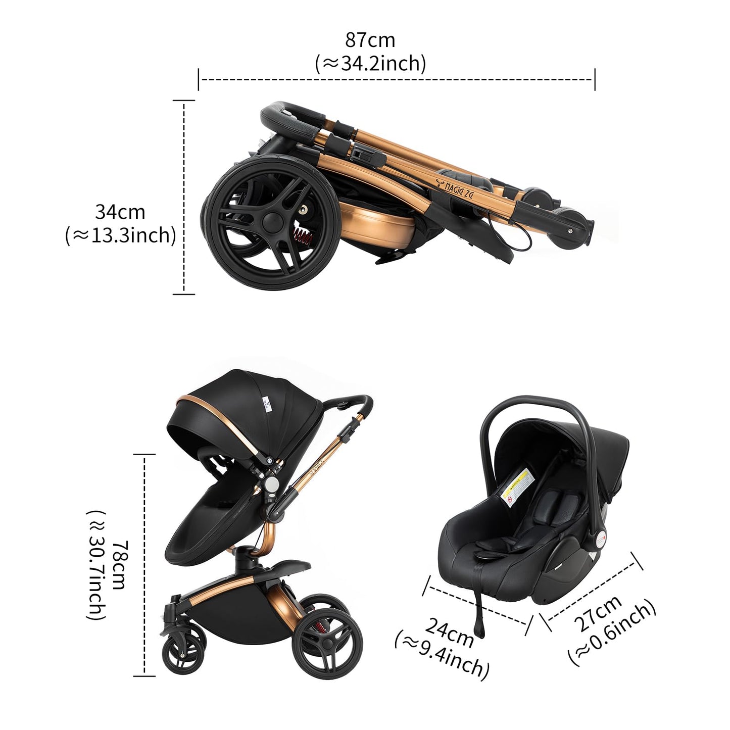 Reenborn 3-in-1 Kinderwagen, Buggy mit zwei umkehrbaren Schiebemodi, Kinderwagen mit Gestell aus Aluminiumlegierung, Babywagen, 3-in-1 Komplettset mit Ein-Klick-Faltmechanismus 
