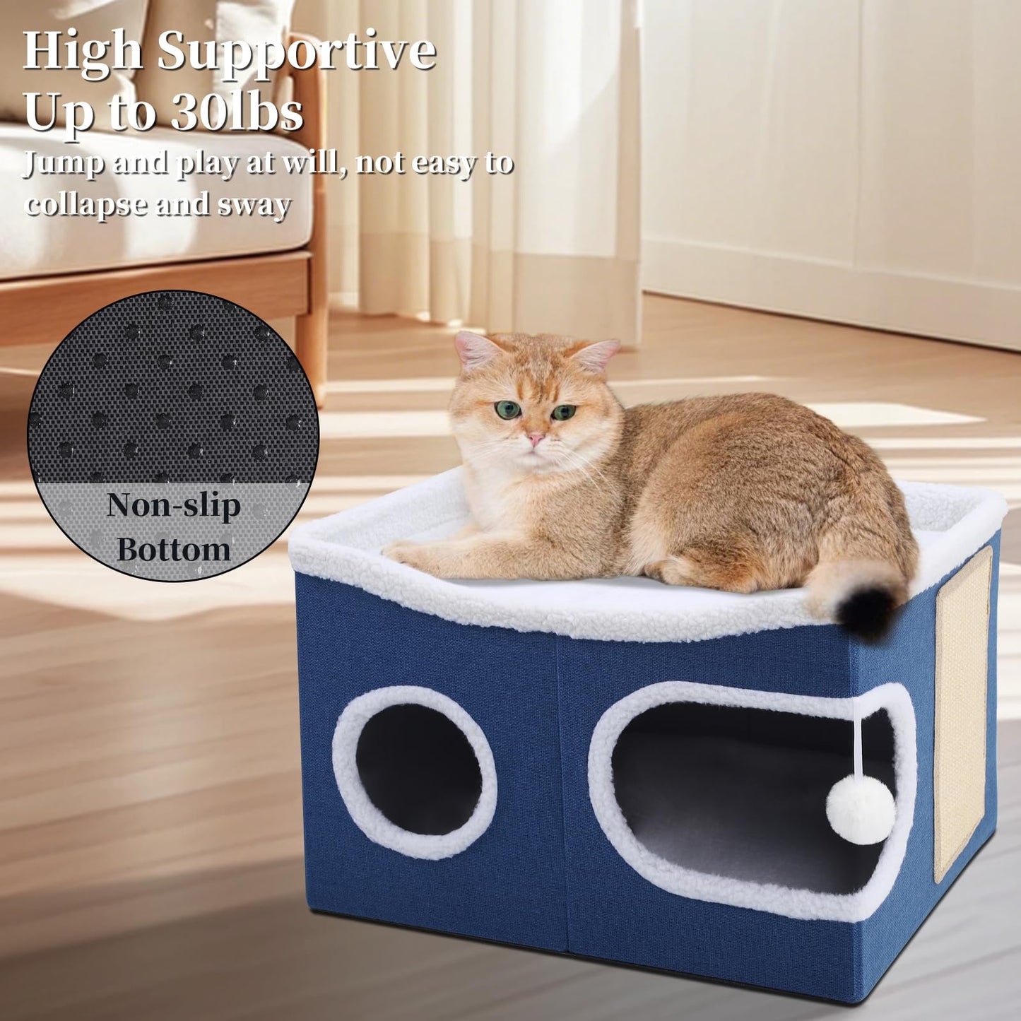 Faltbares Katzenhaus, mit Kratzbrett und Spielball, Katzenhaus Höhle für kleine und mittlere Haustiere 
