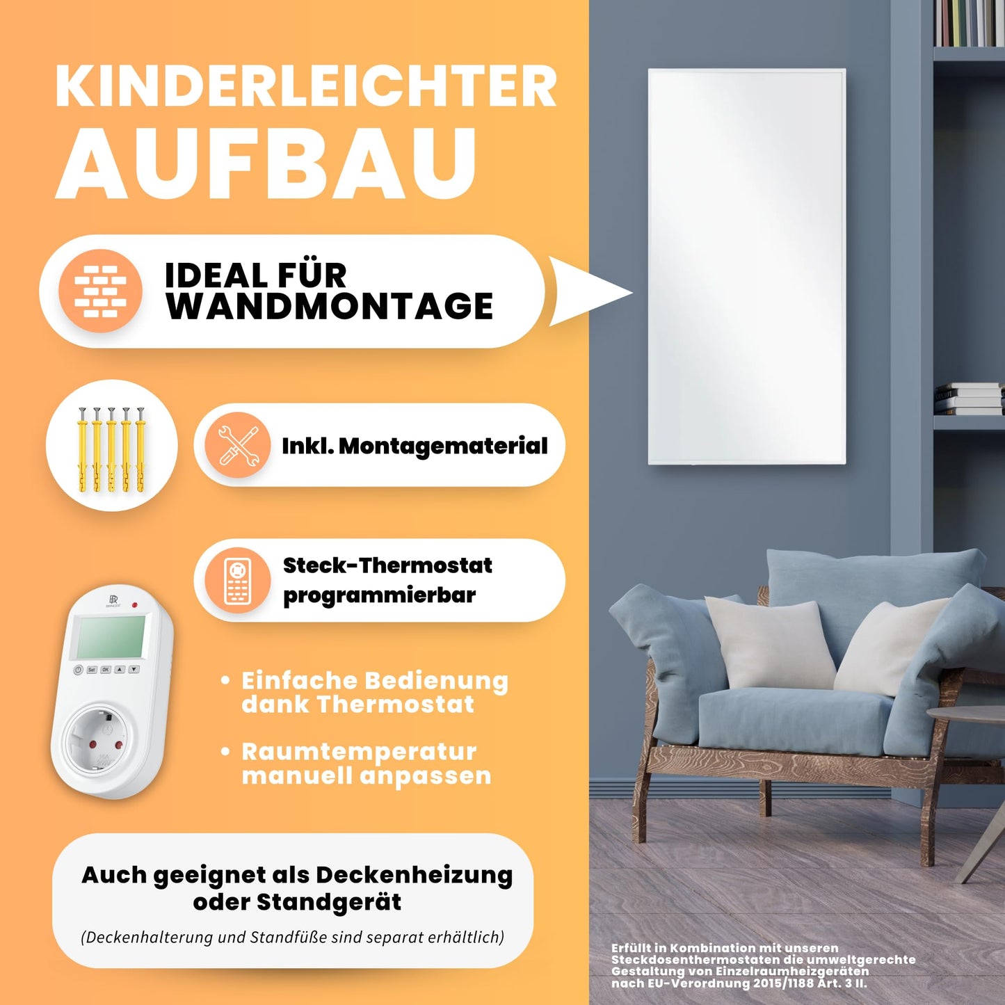 BR Bringer Infrarotheizung, 600 Watt, elektrische Infrarotheizung, energiesparend, TÜV GS-geprüft, deutsche Qualitätsmarke 